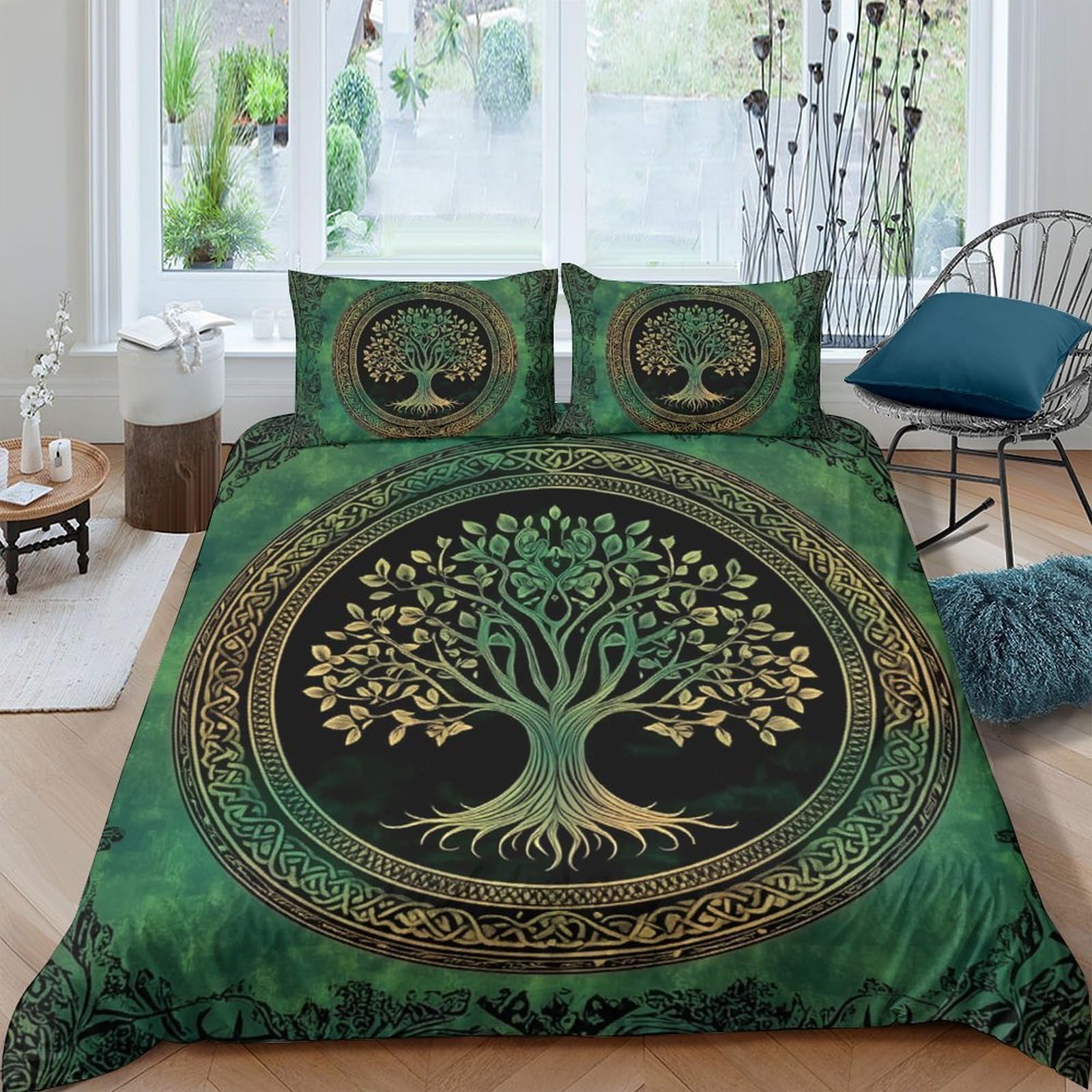 Ctjqhvkz Style-10 3D Printed Tree Of Life Fitted Sheet Microfiber Dark Green Celtic Bed Cover For Bedroom Guest Room Home Decor Single（135X200cm）