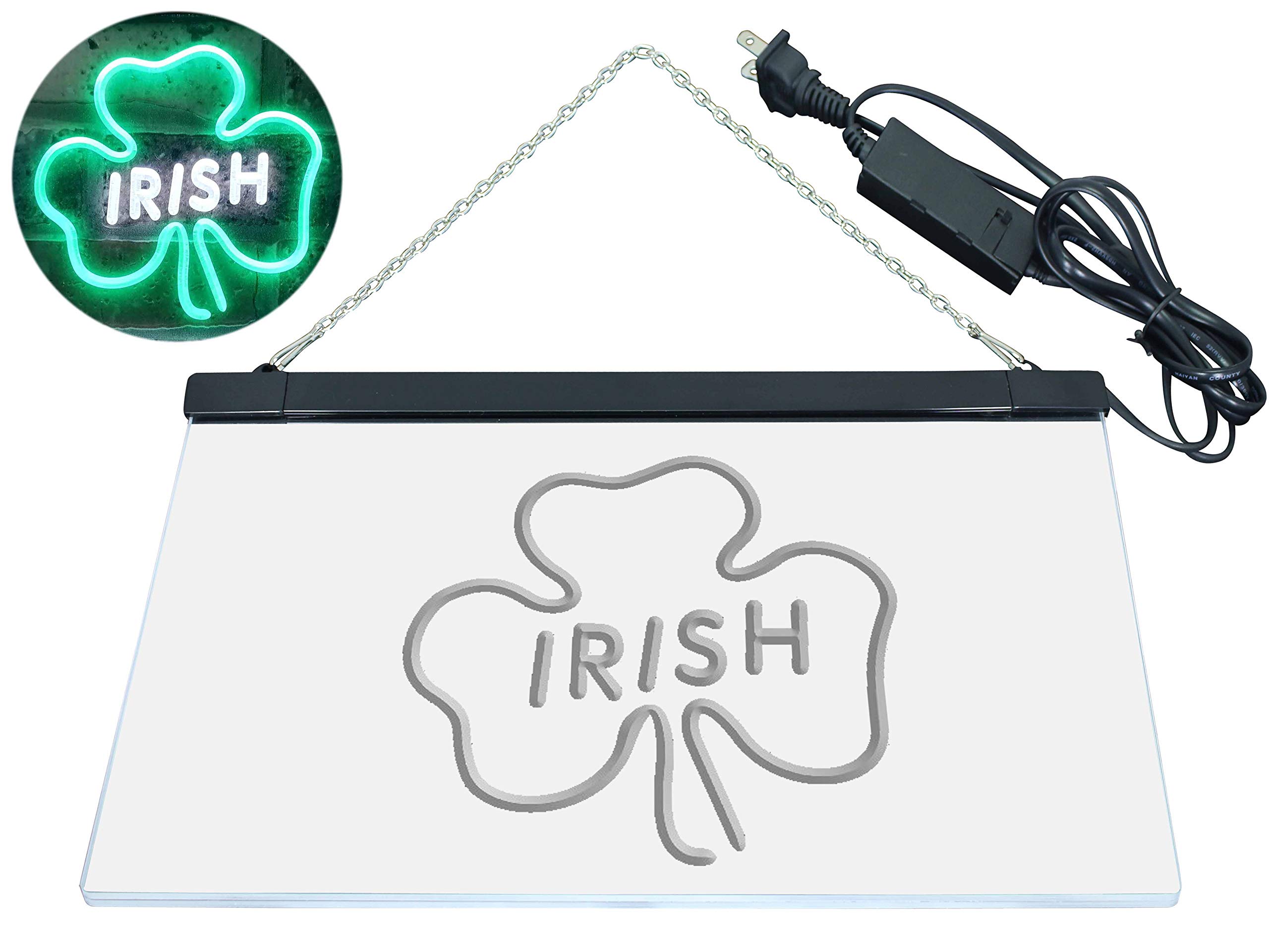 Irish Pub Shamrock Bar Club Display Dual Color LED Enseigne Lumineuse Neon Sign Blanc et vert 600 x 400mm st6s64-i0599-wg
