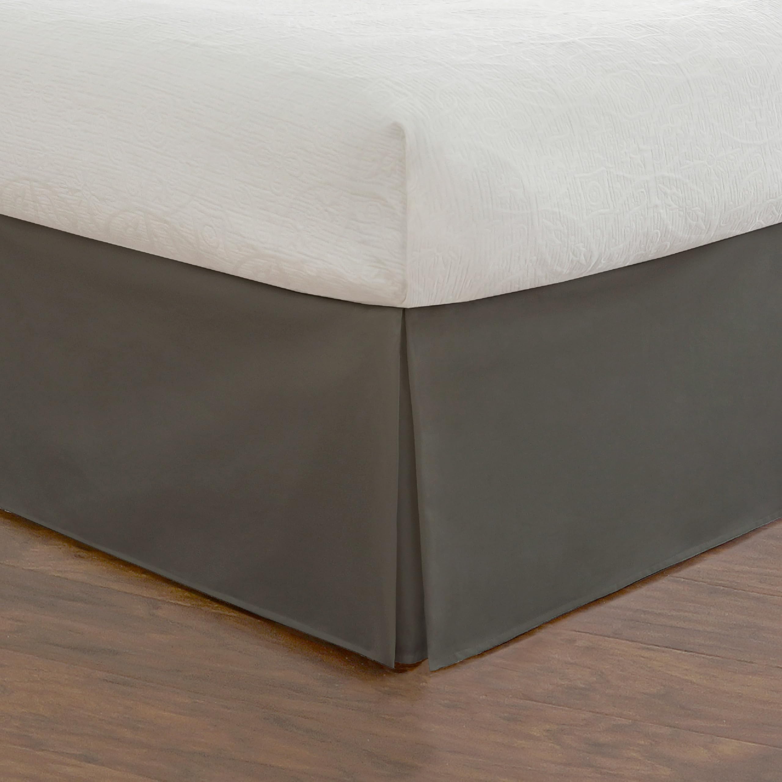 Fresh Ideas Poplin Tailored Bed Skirt Dust Ruffle, Cotton Blend Design, 14" Drop Length, Full, Gray (FRE20114GRAY02)