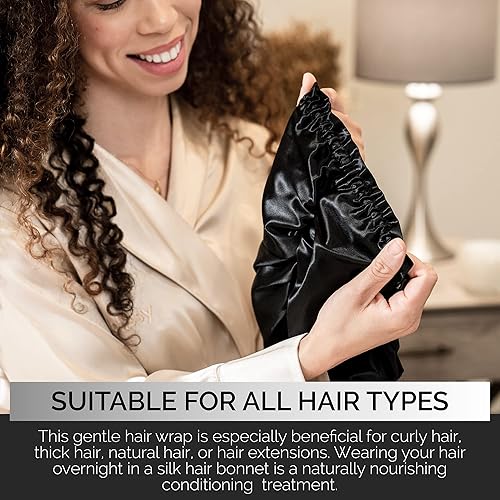 Miniatura 6 de BLISSY Gorro de seda para dormir para cabello largo y rizado, 100% seda de morera pura 22 momme 6a fibras de alta calidad