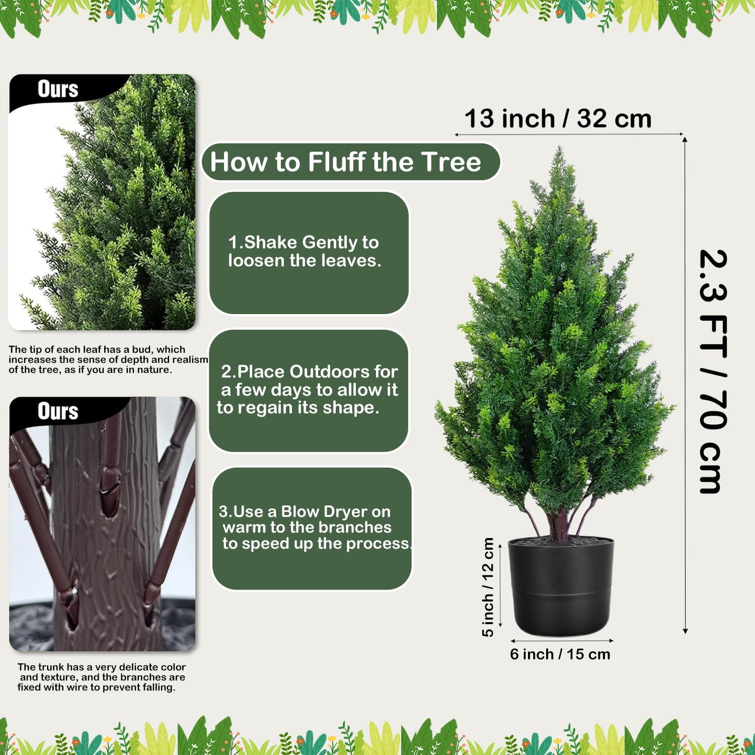 Set of 2 Artificial Cedar Topiary Trees, 27.6'' Outdoor Faux Plants Pine Shrubs with Pots, UV Resistant Realistic Fake Evergreen Cypress Bushes for Indoor Front Porch Door Offices Home Decor - Image 5