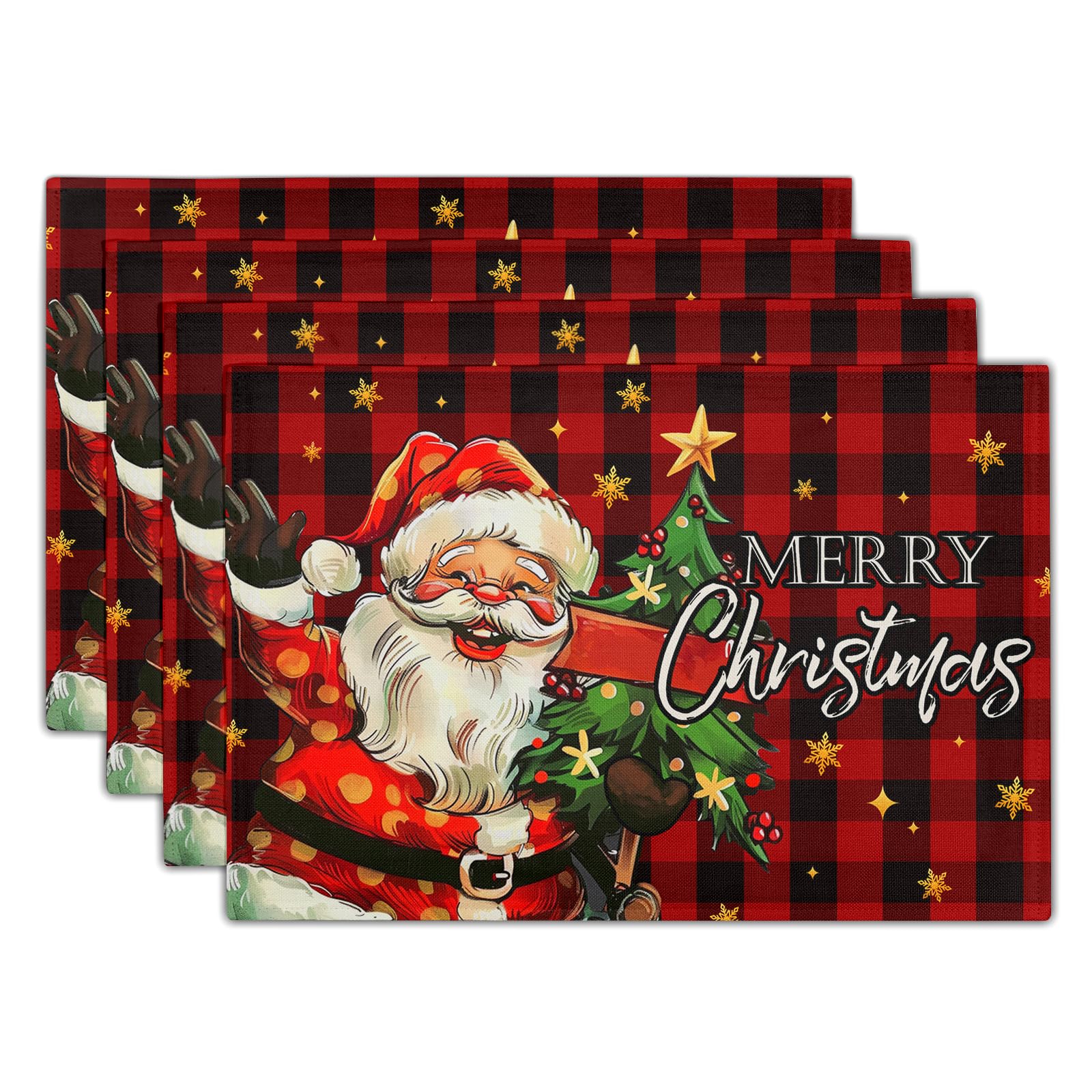 Juego de 4 manteles individuales de Navidad con diseño de Papá Noel, para invierno, Año Nuevo, Navidad, 45,7 x 30,5 cm, antideslizantes, lavables, para el hogar, fiesta, cocina, comedor
