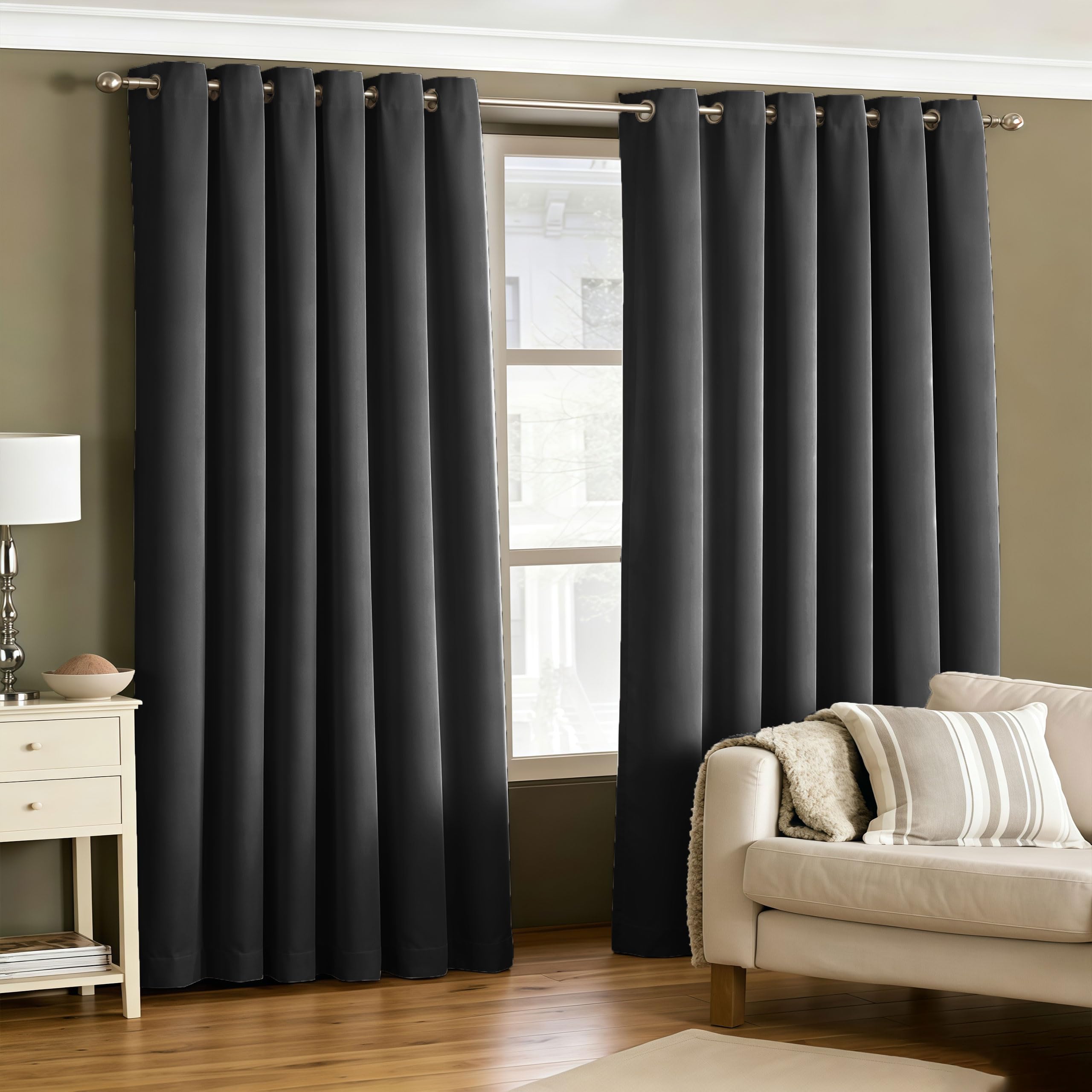 LIUJYUAN Blackout Curtains 145 x 295 cm Room Darkening, Privacy Protection Thermal Curtains, Neutral Drapes Insulated Soundproof for Bedroom, Living Room, Door, Black