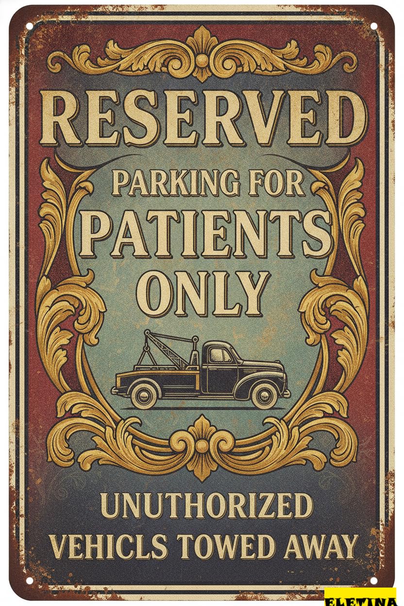 Reserved Parking Patients Only Tin Sign, 8x12 Inch Decor