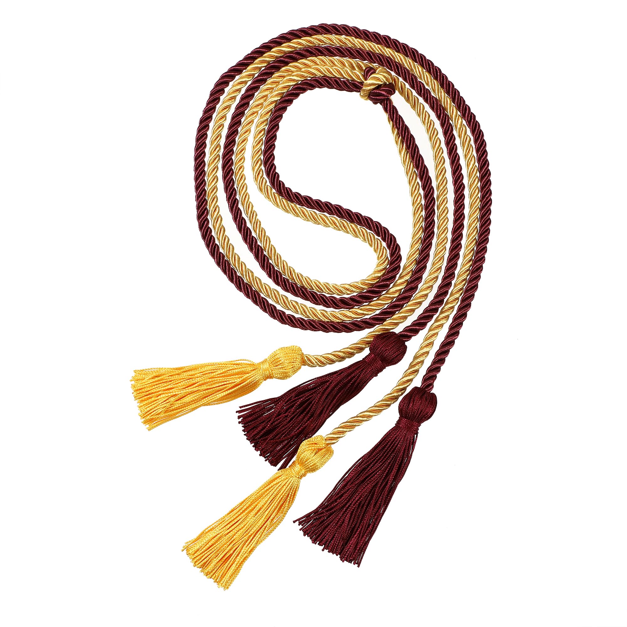 Graduation Double Honor Cords with Tassel, 68" Long (Maroon+Gold)