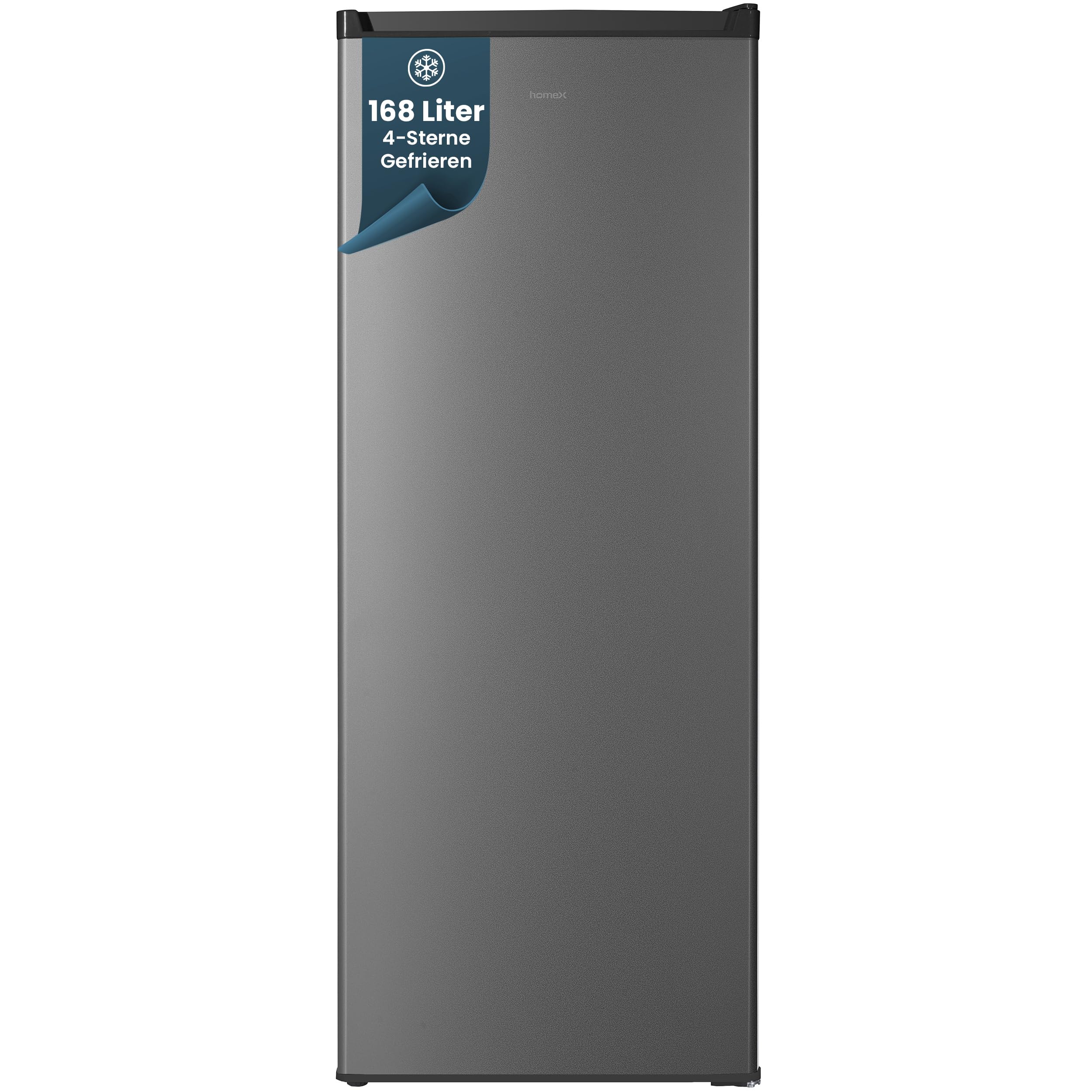 homeX FS1682E-S Gefrierschrank Tiefkühlschrank groß 168L Nutzinhalt silber | 4-Sterne Gefrieren, Freezer, Gefrierschränke freistehend, Temperaturregelung, wechselbarer Türanschlag, leise 37 dB