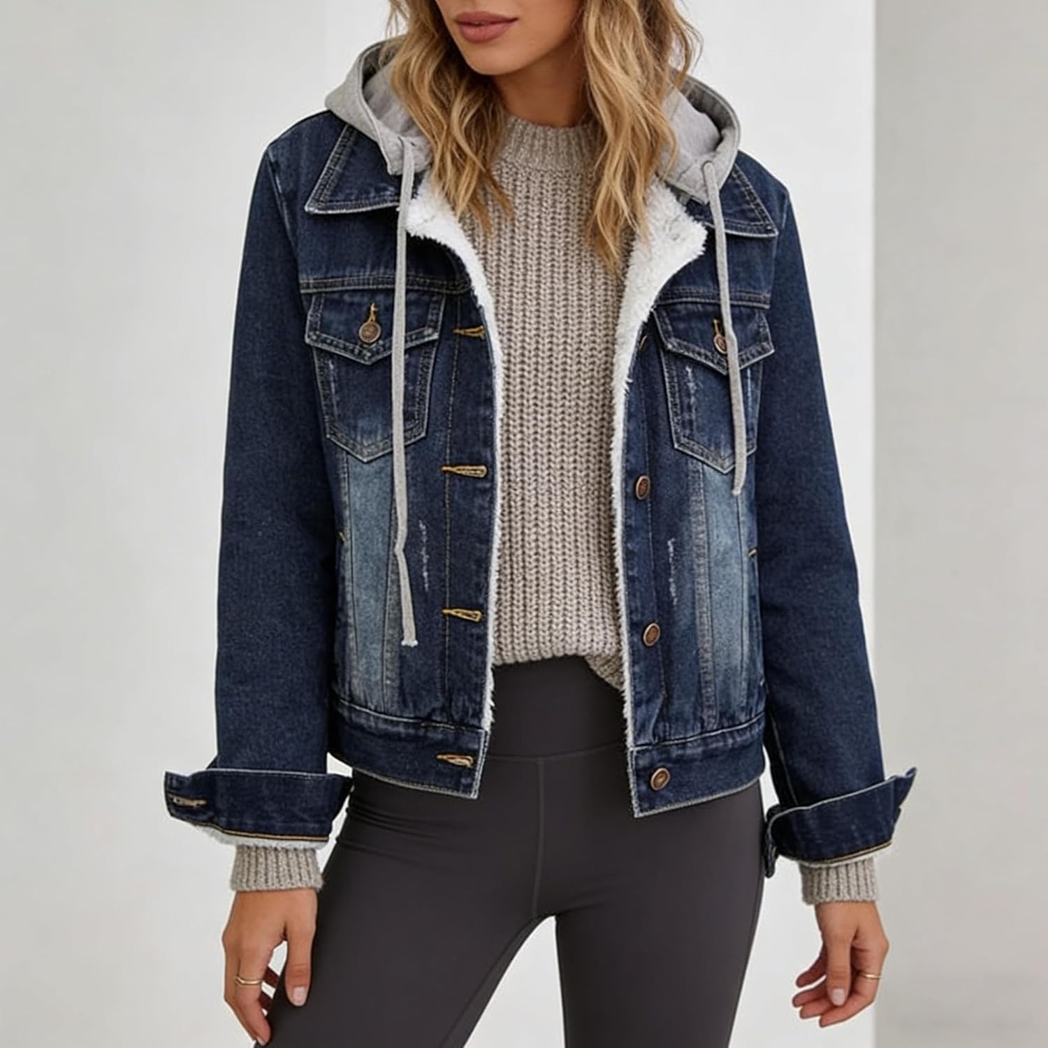 Women's Winter Coats Thickened Jean Jacket Warm Fleece Lined Denim Shacket Parka Outerwear Jacket with Pockets