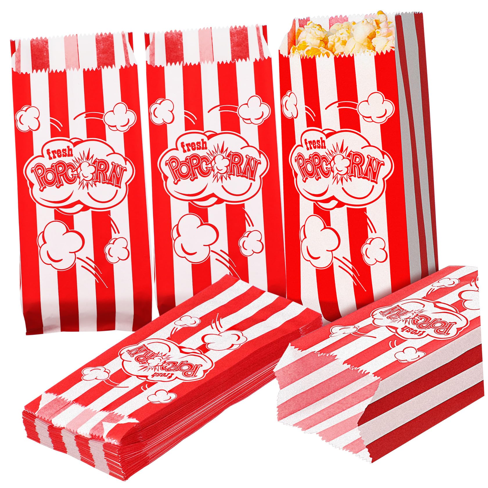 Sachet Popcorn Anti-Tache en Papier Rayé pour Soirée Cinéma