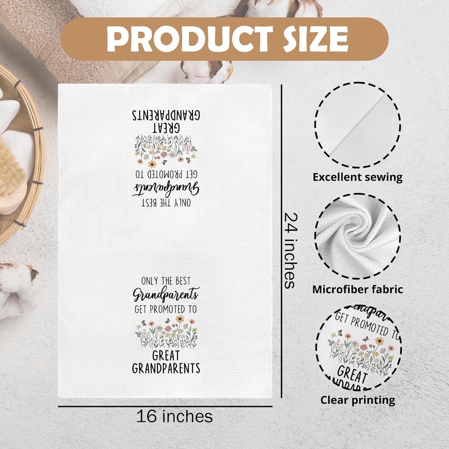 Promoted to Great Grandparents Gifts Kitchen Towels, Gifts for Grandparents Dish Tea Towels from Grandkids, Baby Pregnancy Announcement Grandparent Hand Towel for Kitchen Bathroom, 16x24 Inch - Image 7