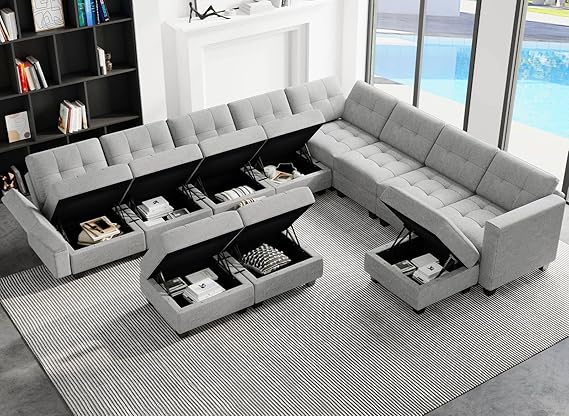 Belffin Oversized Modular Sectional Sofa Couch Set with Storage Ottomans U Shaped Sectional Sofa Couch with Reversible Chaise Light Grey