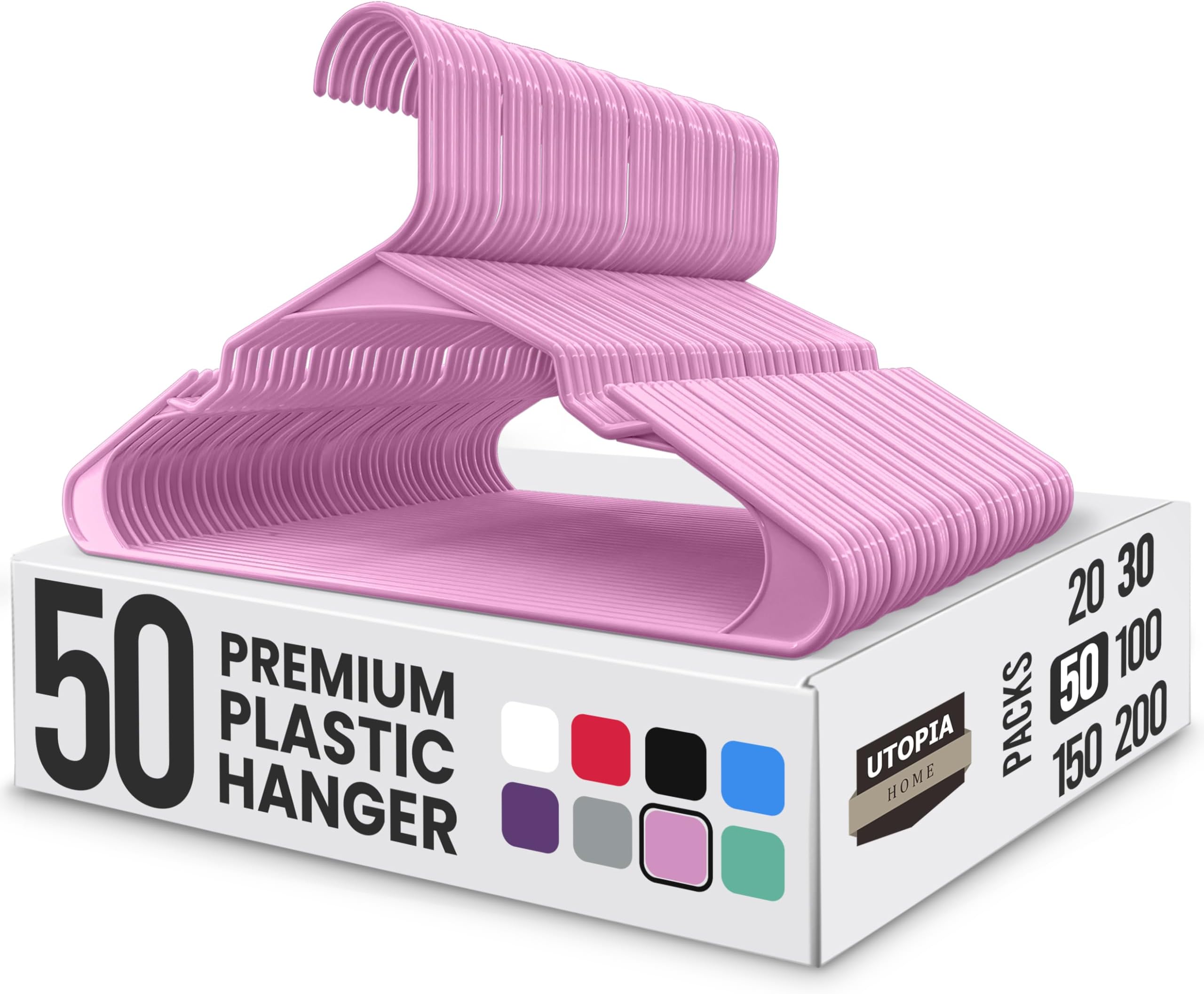 Utopia Home Plastic Hangers 50 Pack - Perfect Space Saving Clothes Hanger - Durable and Strong - Perfect Closet Organizers with Shoulder Grooves (Pink)