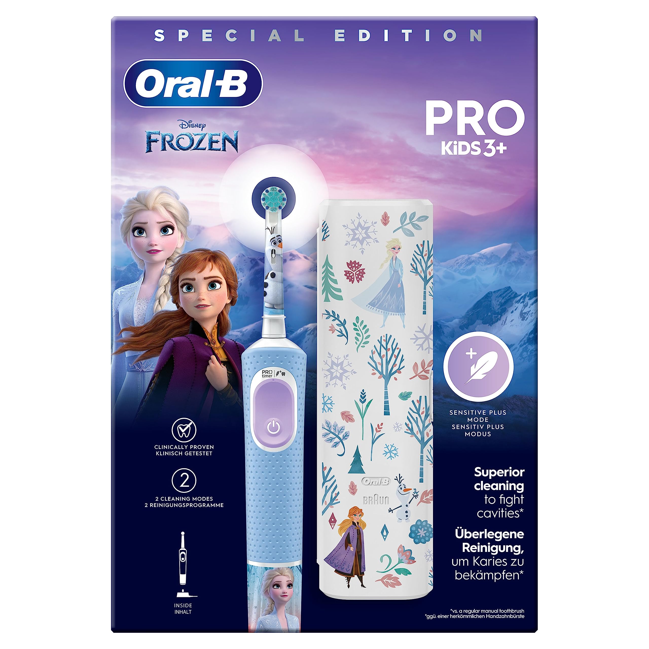 Oral-B Spazzolino Elettrico Ricaricabile Kids 3+, 1 Testina, Custodia, Azzurro - Disney Frozen, 1 Testina di Ricambio per Spazzolino Elettrico, dai 3 Anni in Su, Delicato sulle Gengive, Custodia