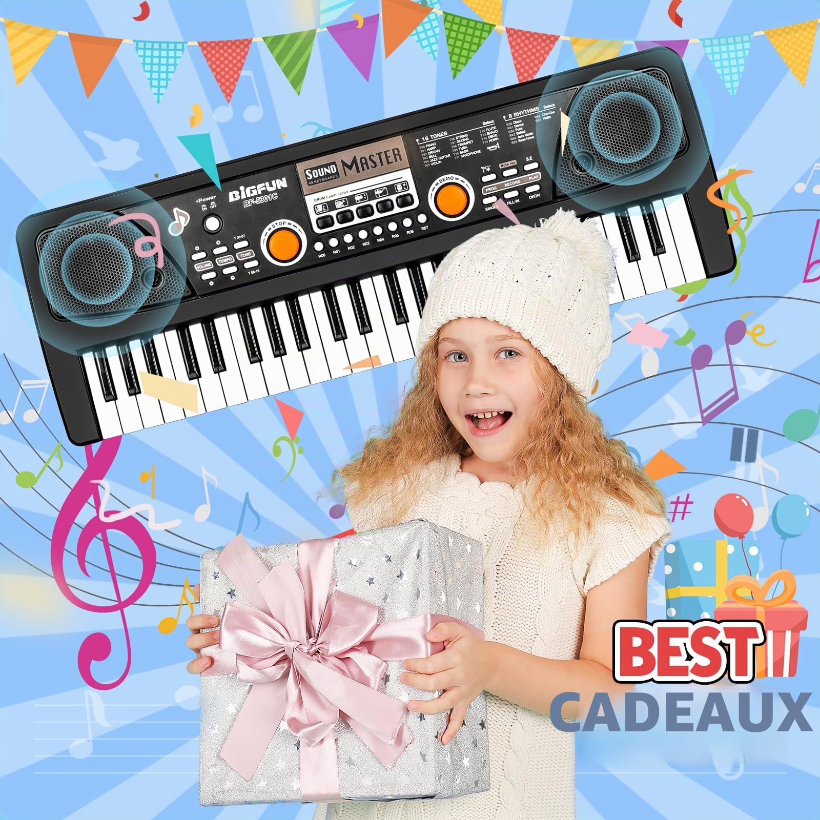 m zimoon Clavier Piano Enfant, 49 Touches Clavier Électronique Numérique avec Microphone Early Éducation Musical Instrument Musique Clavier Anniversaire Cadeaux Noël Âge pour 3-12 Ans Filles Garçons