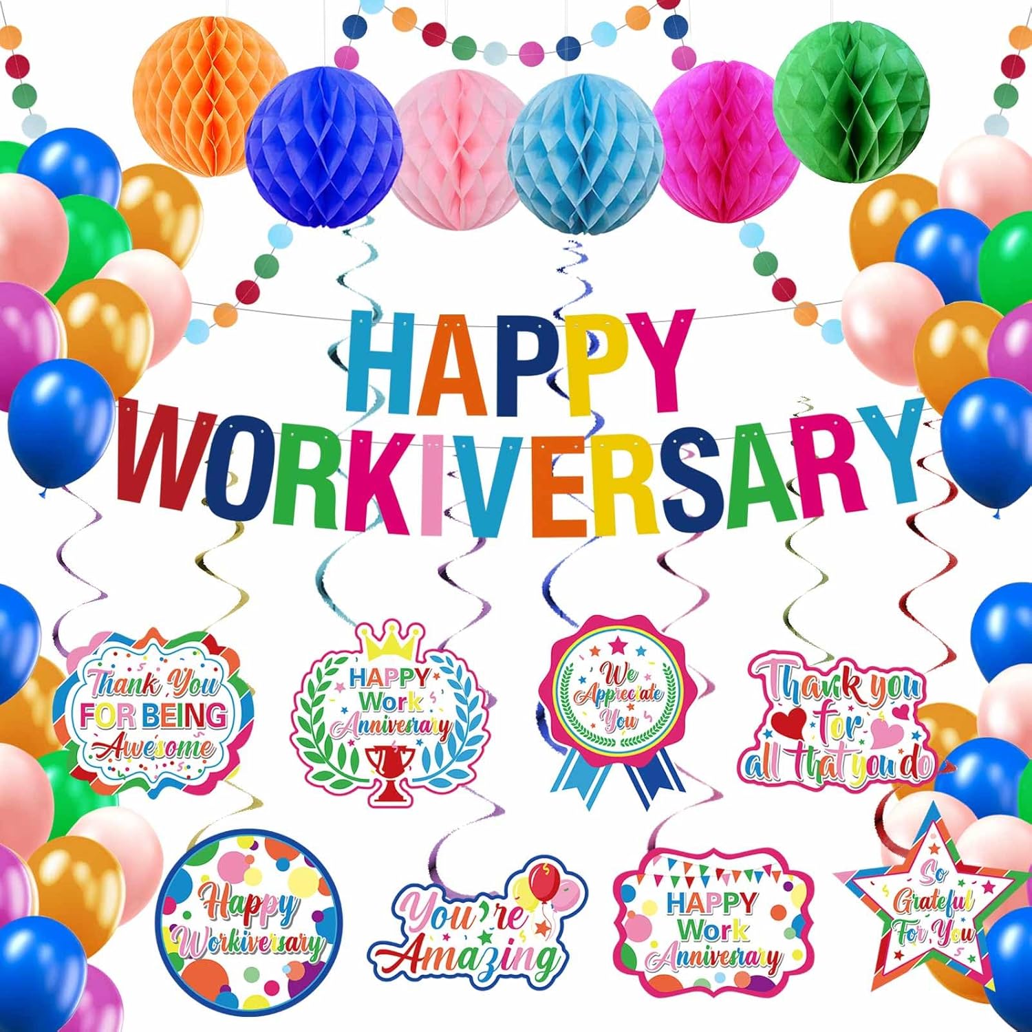 Work Anniversary Decorations,Pre-Strung Iridescent Happy Workiversary Banner,Colorful Work Office Party Decoration for Men Women Office Employee Worker Appreciation Supplies
