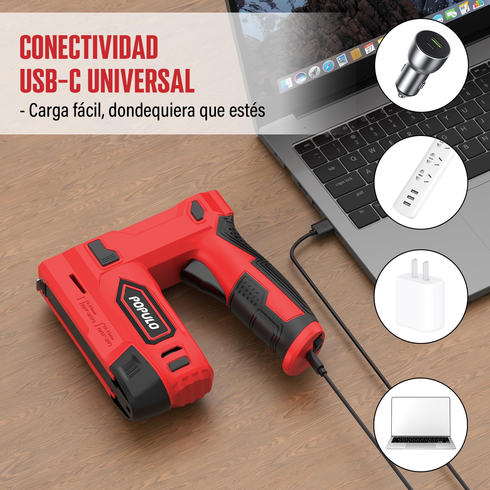POPULO Pistola grapadora eléctrica, 2 en 1, grapadora eléctrica Tacker 4V, kit de clavadora Brad inalámbrica de 4V, pistola de clavos alimentada por batería para tapicería, carpintería, bricolaje con