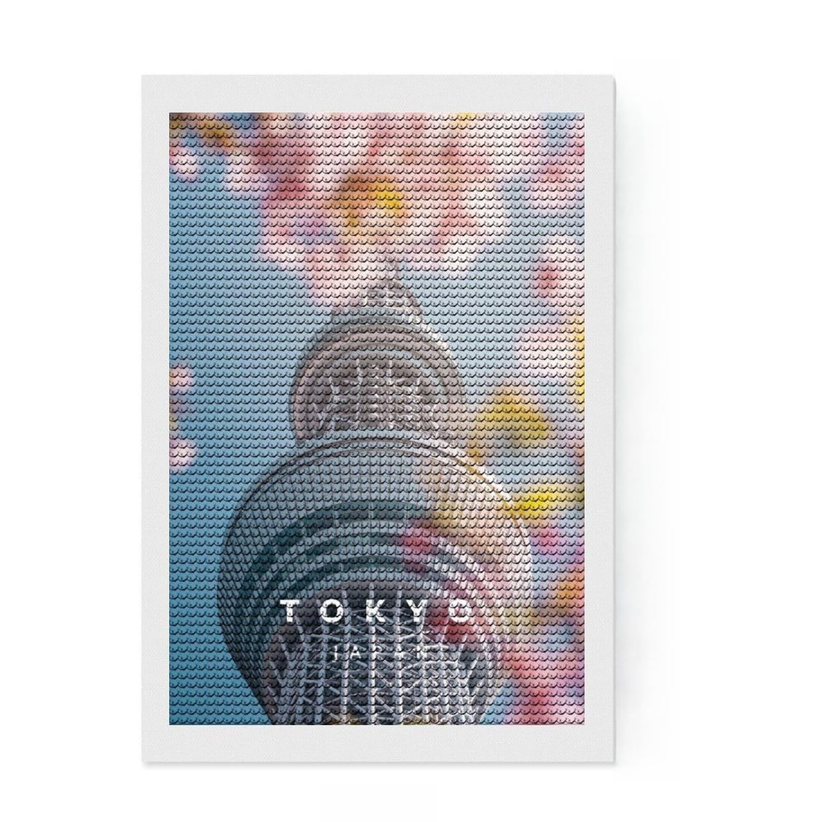 Junmoney Tokyo Spring and Sakura Diamond Painting Canvas Set 8"x12", Decorate Your Room, Relaxing DIY Hobby, Modern Decor, Birthday Gift