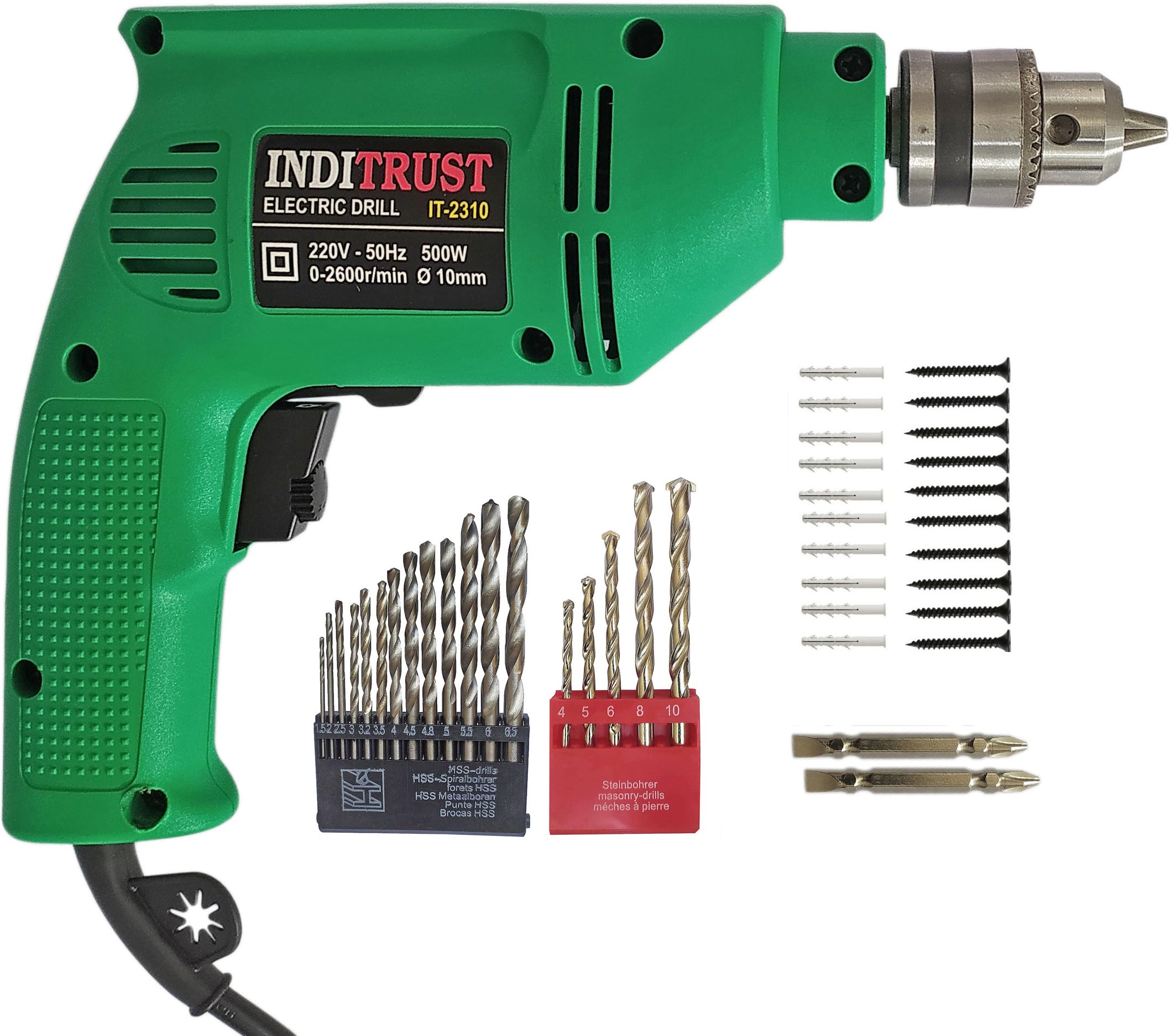 Inditrust New 6month Warranty Reversible Electric drill machine Variable speed with 13pc Hss bit 5pc Masonry 2pc Ph2 bit 20pc screw & Gitti set Hammer Drill (B0CGHLXZ92) Amazon Price History, Amazon Price Tracker