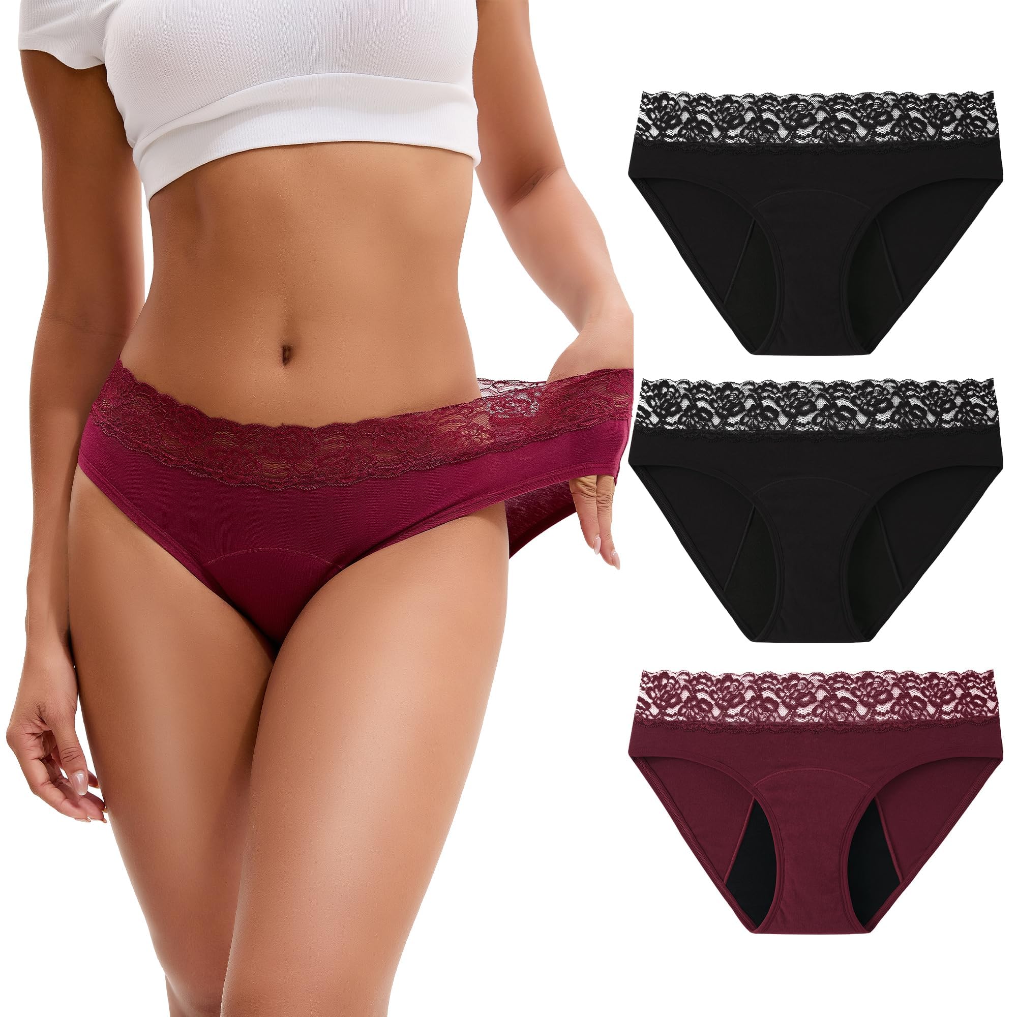 INNERSY Period Underwear Cotton Lace 3-Pack