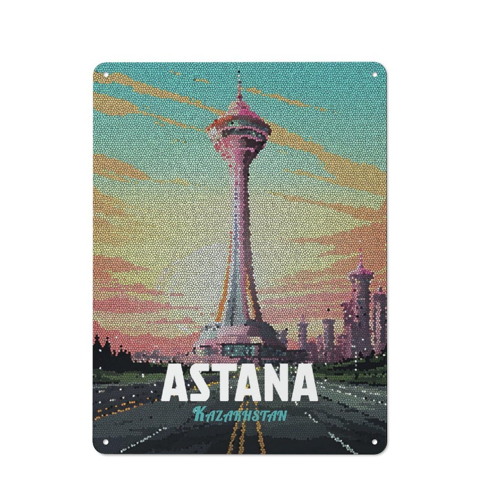 Junmoney Style-20 Astana Kazakhstan Mosaic Cafe Metal Sign 40X30cm, Bistro Style Bistro Wall Plaque For Coffee Bar, Small Shop Or Dining Room
