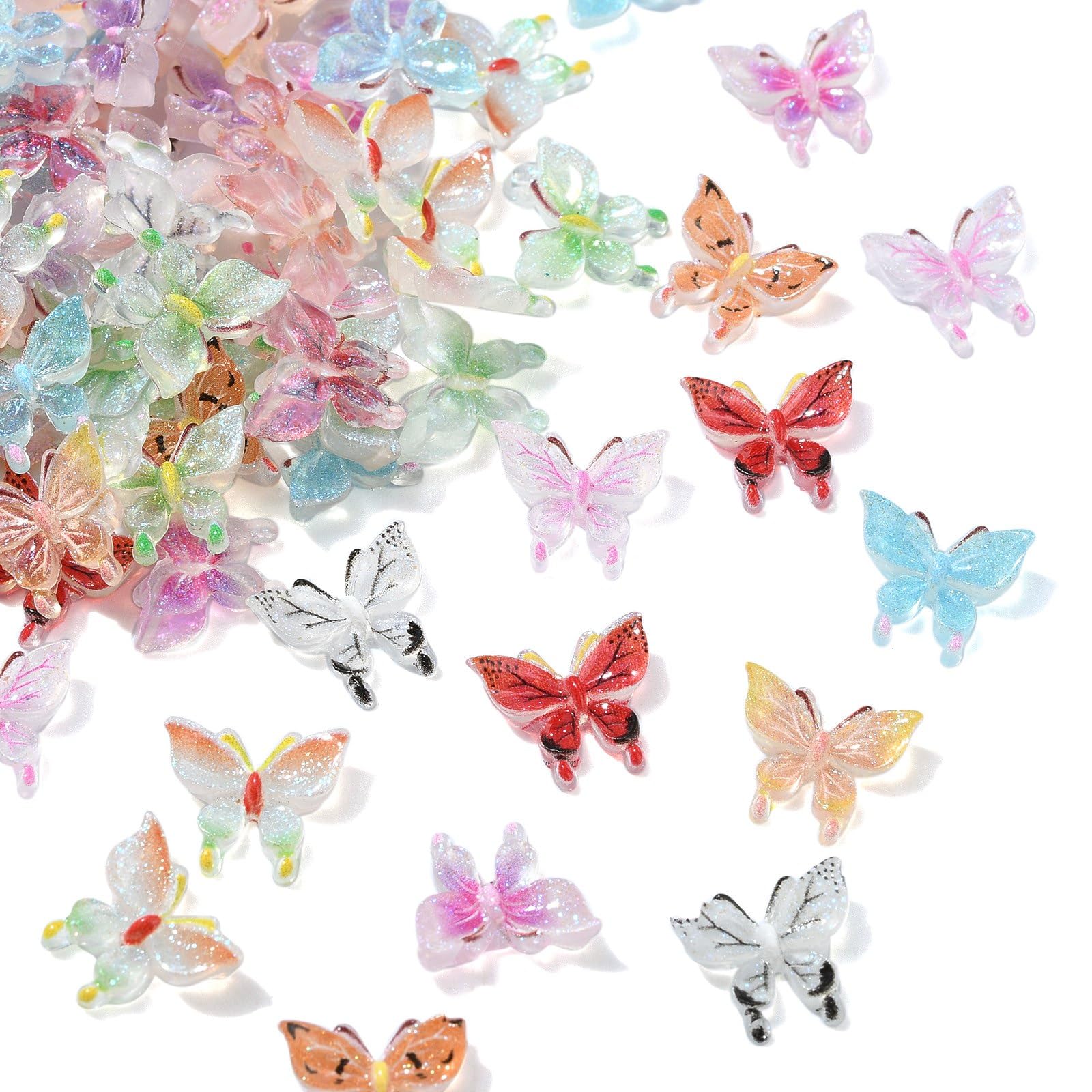 Ipotkitt 100 Pcs 10 Styles Resin Butterfly Cabochons Nail Art Accessories Flying Animal Nail Charms for Manicure DIY Crafts Phone Earring Decor Jewellery Making