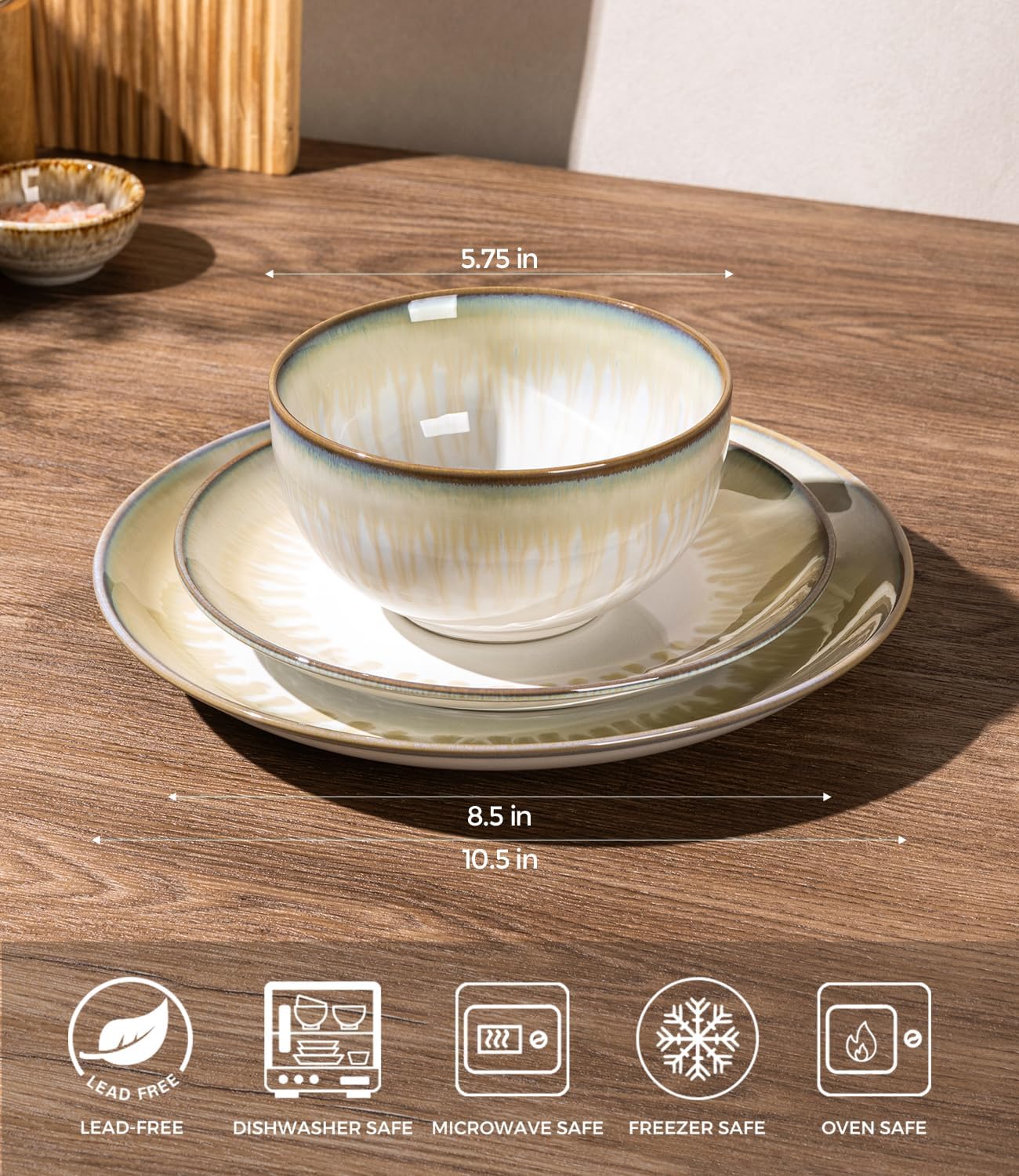 LERATIO Ceramic Dinnerware Sets for 4,Porcelain Plates and Bowls Sets,Handmade Reactive Glaze Dishes Set,Chip Resistant and Scratch Resistant | Oven&Dishwasher & Microwave Safe,Service for 4 - Image 2