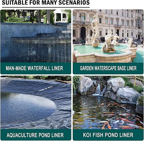 Miniatura 7 de Revestimiento de estanque de 13 x 13 pies con grosor de 20 mils, revestimiento de estanque de polietileno de alta densidad preformado resistente a