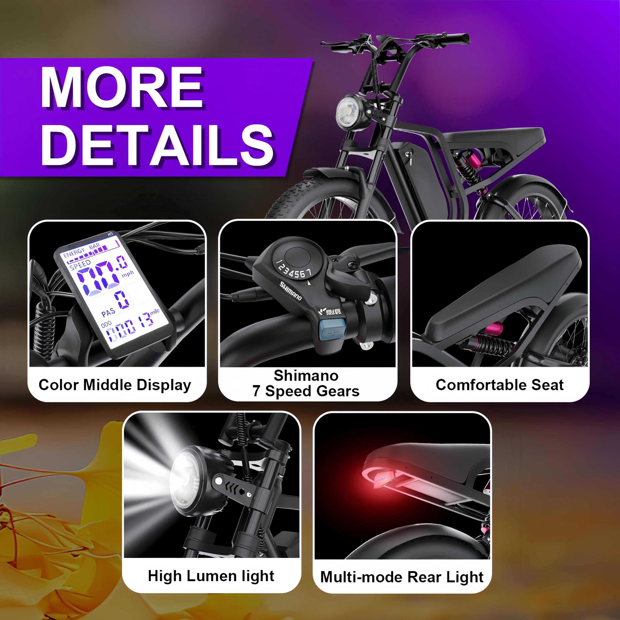 DEEPOWER Bicicletta Elettrica Per Adulti, 48V/52V 20Ah Batteria Rimovibile, Autonomia Lunga 60-110KM, Ebike Con Pneumatici Fat 20" Per Tutti I Terreni, 7 Marce, Sospensione Idraulica