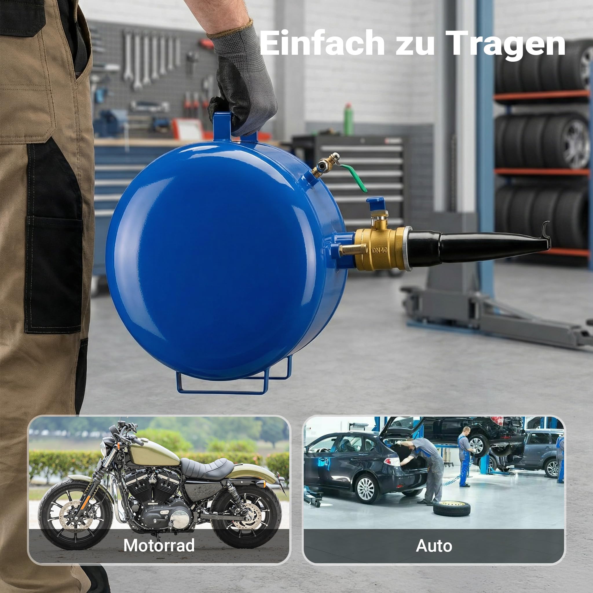Wiltec Reifen-Booster 32,5 l, Druckluft Reifenbefüller 6-8 bar Arbeitsdruck, 46 x 30 cm, für Verschiedene Reifen, Reifenfüllkanone max. 10 bar
