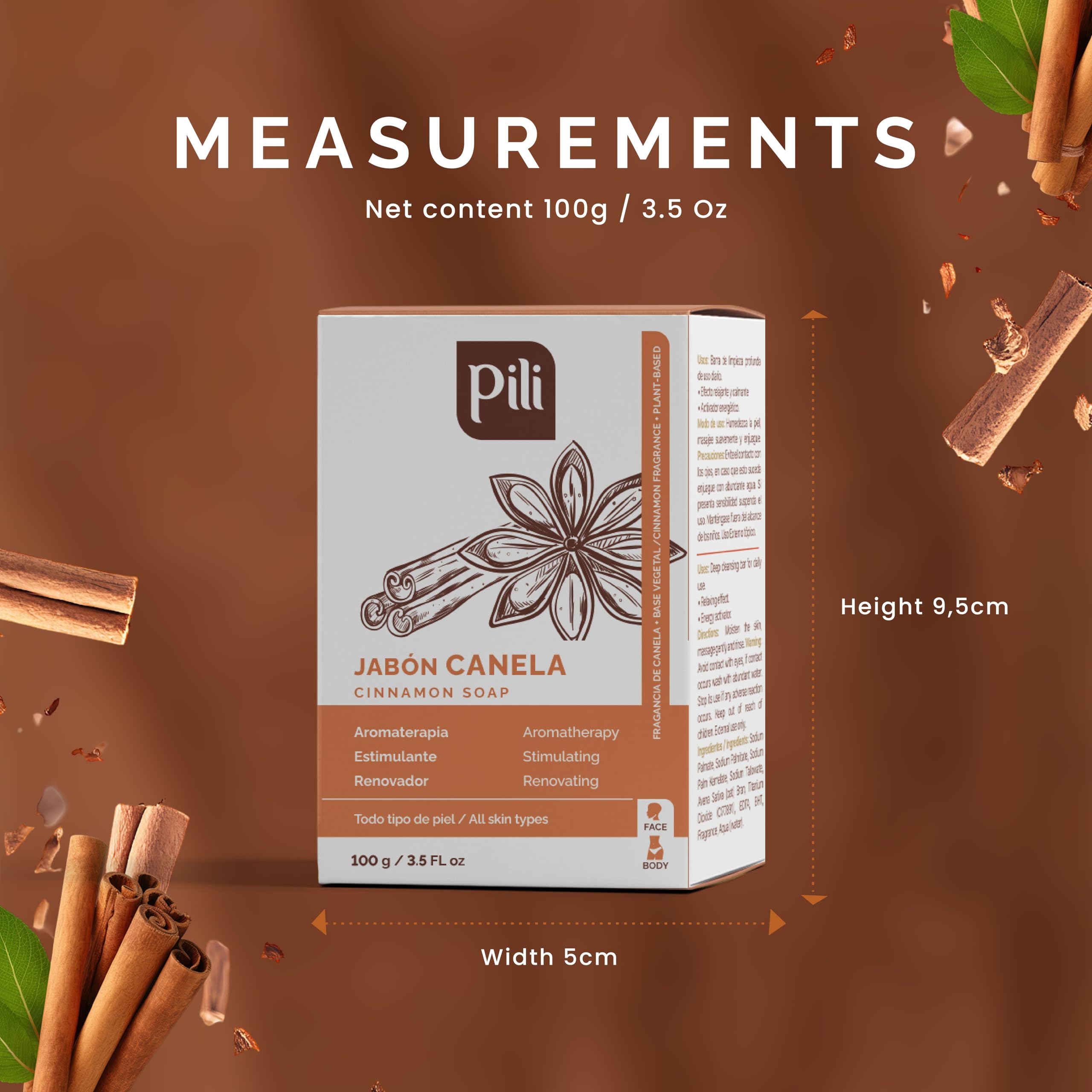 Pili Barras de jabón de canela natural (paquete de 3). Barras de jabón facial y corporal para mujeres, hombres, adolescentes y todo tipo de piel. Jabón de Canela. 3.5 oz cada una. 8
