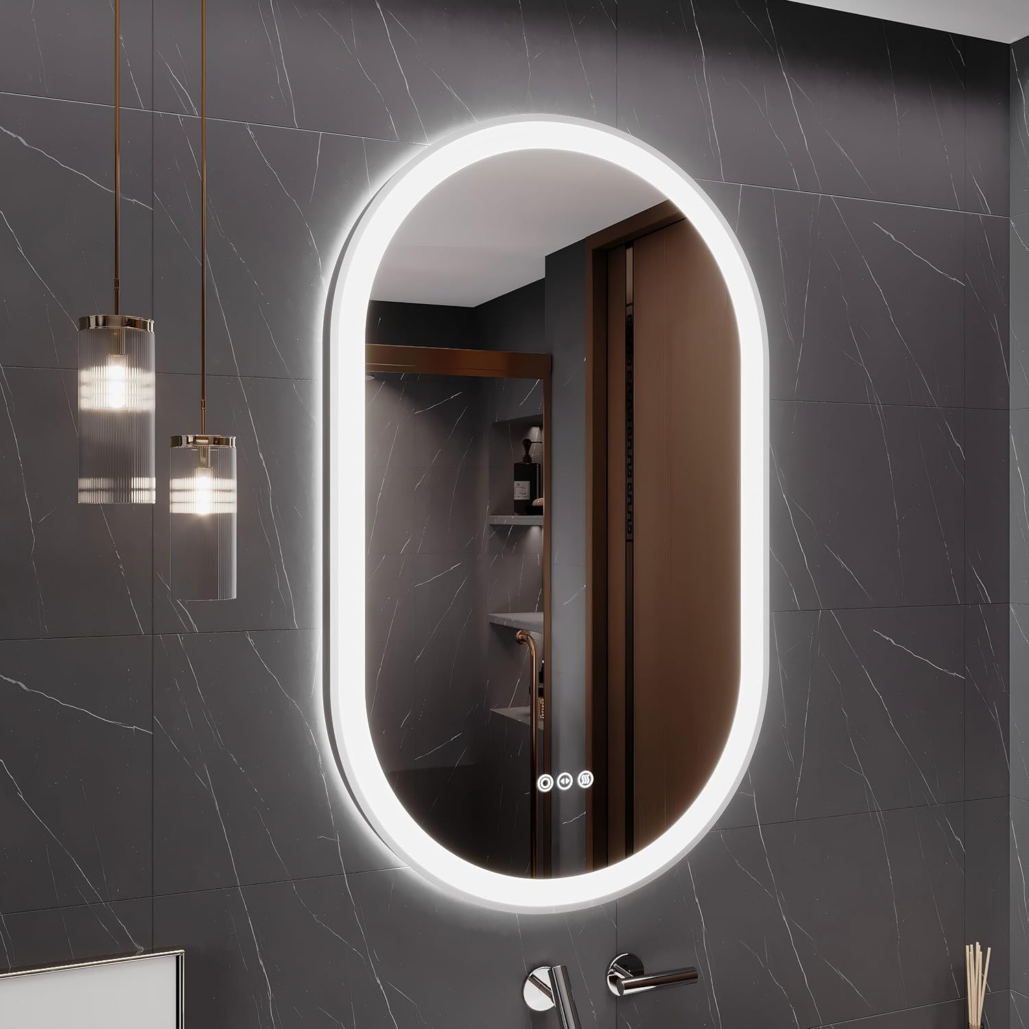 LED Mirror for Bathroom, 24x40 Inch Vanity Mirror with Lights，Anti-Fog Oval Bathroom Mirror, 3 Colors and Stepless Dimmable Wall Mounted Makeup Mirror with Metal Frame (Silver)