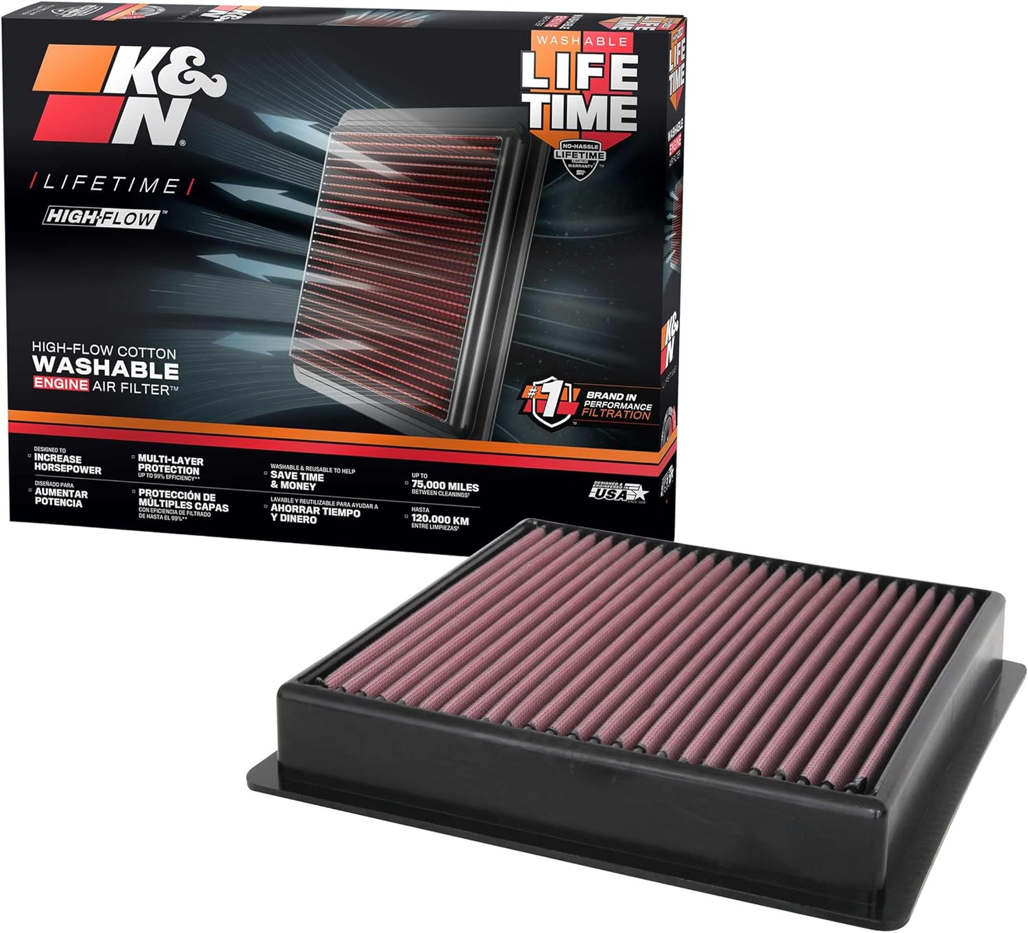 K&N Performance Diesel High-Flow Lifetime Engine Air Filter: Increase Power: Premium, Washable: Compatible with 2020-2026 FORD: F250, F350, F450, F550, F600, 33-5100