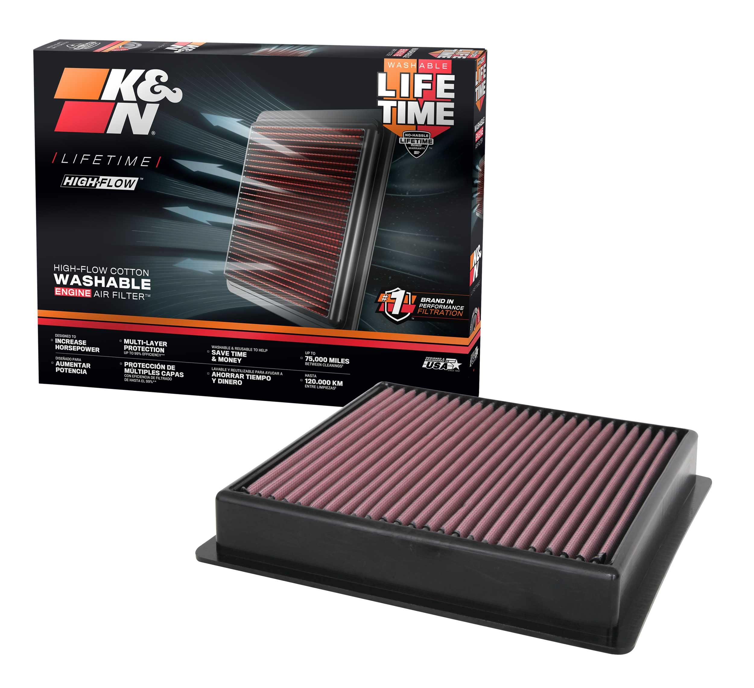 Performance Diesel High-Flow Lifetime Engine Air Filter: Increase Power: Premium, Washable: Compatible with 2020-2026 FORD: F250, F350, F450, F550, F600, 33-5100