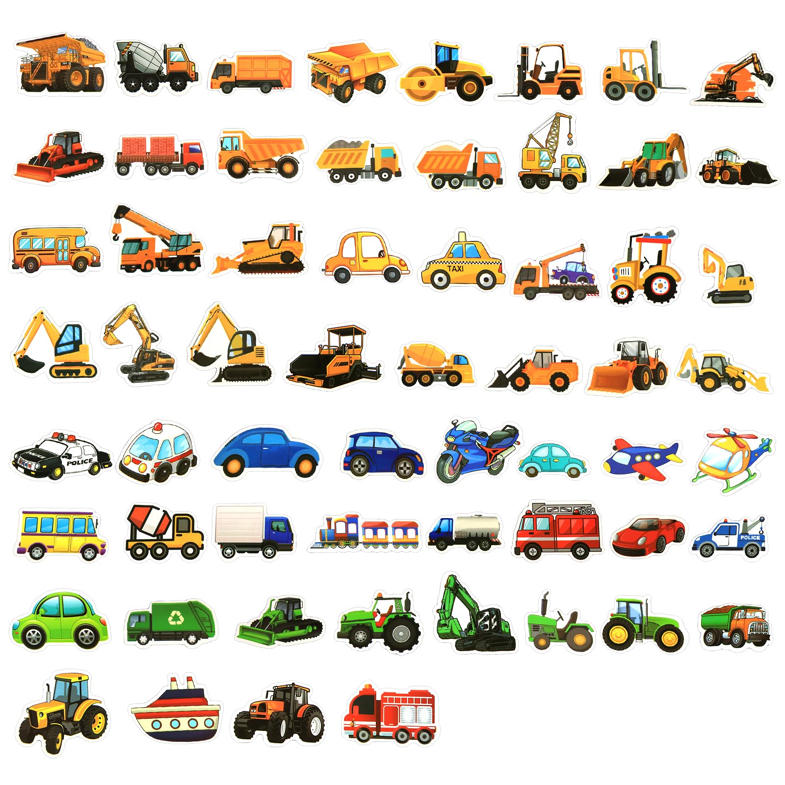 120pcs Kids Car and Truck Stickers, Transportation Stickers Waterproof Vinyl Engineering Vehicles Stickers Decals for Water Bottles Laptop Suitcase