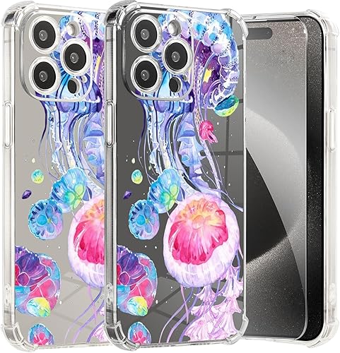 Vista 181 de Roemary Funda púrpura para iPhone 14 Pro Max con diseño de caballo azul, patrón de acuarela con protector de pantalla
