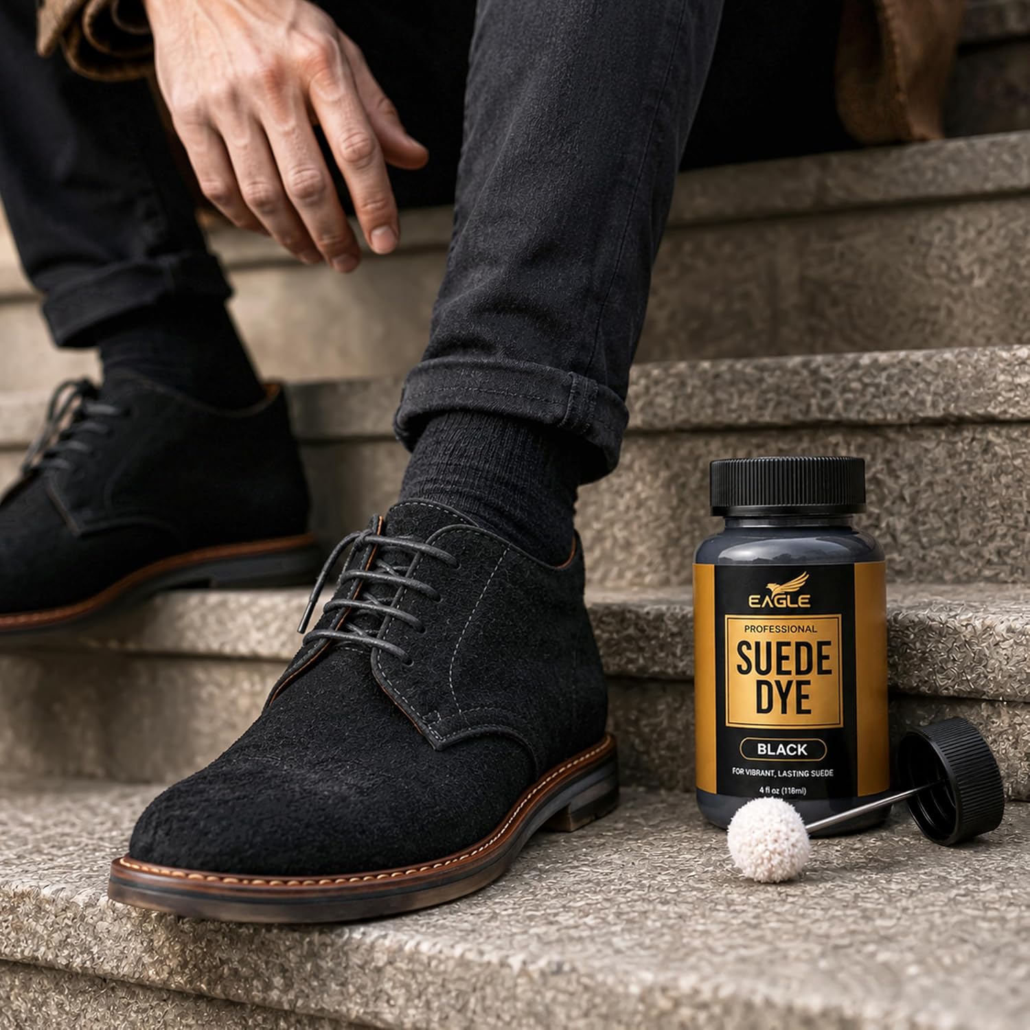 Black Suede Dye for Shoes, Boots, & Accessories – Permanent Suede Color Restorer with Built-in Applicator – Shoe Dye for Touch-Ups, Customization & Repairs – 3 fl oz