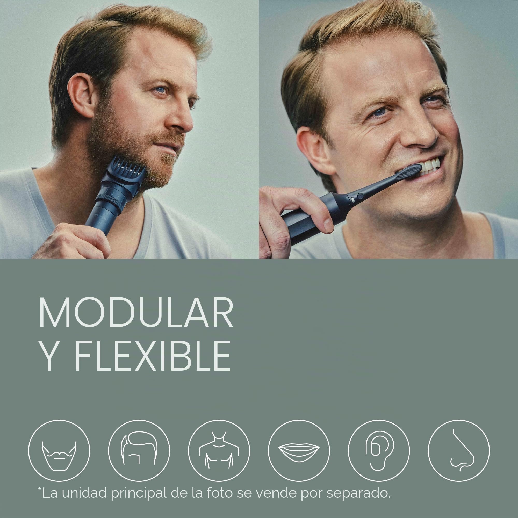 Panasonic MULTISHAPE Sistema modular de cuidado personal, cabezal de corte de barba, nariz, orejas y facial para hombres, cabezal de cepillo de dientes eléctrico con batería recargable iones litio