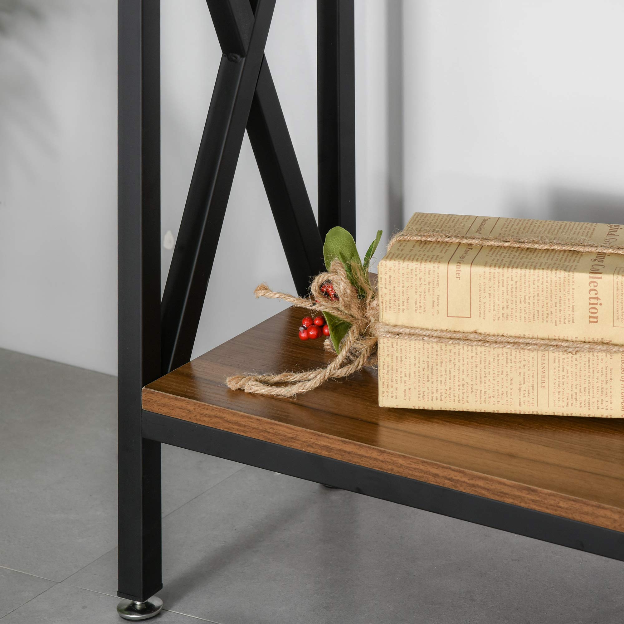HOMCOM Table Console Table d'Entrée Industriel 120x23,5x75 cm Bois Noyer | Multi-rangements