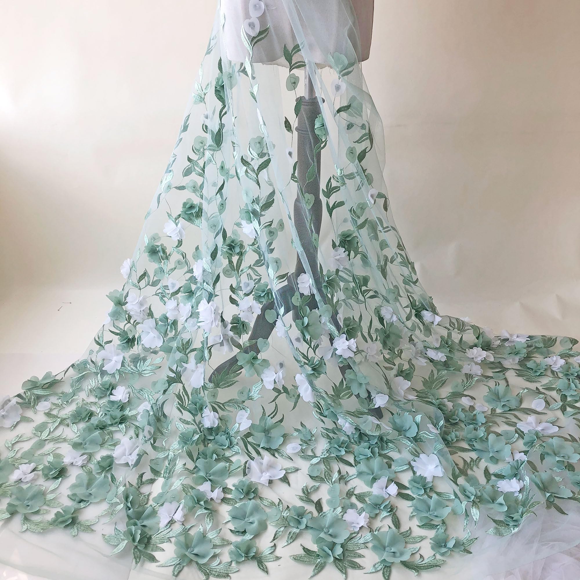 Amazon.com: Stunning Blossom Lace Fabric 3D Flower Embroidery Vines Lace by  The Yard for Wedding Dresses Bridal Ballgown 59 inches Width Green Color