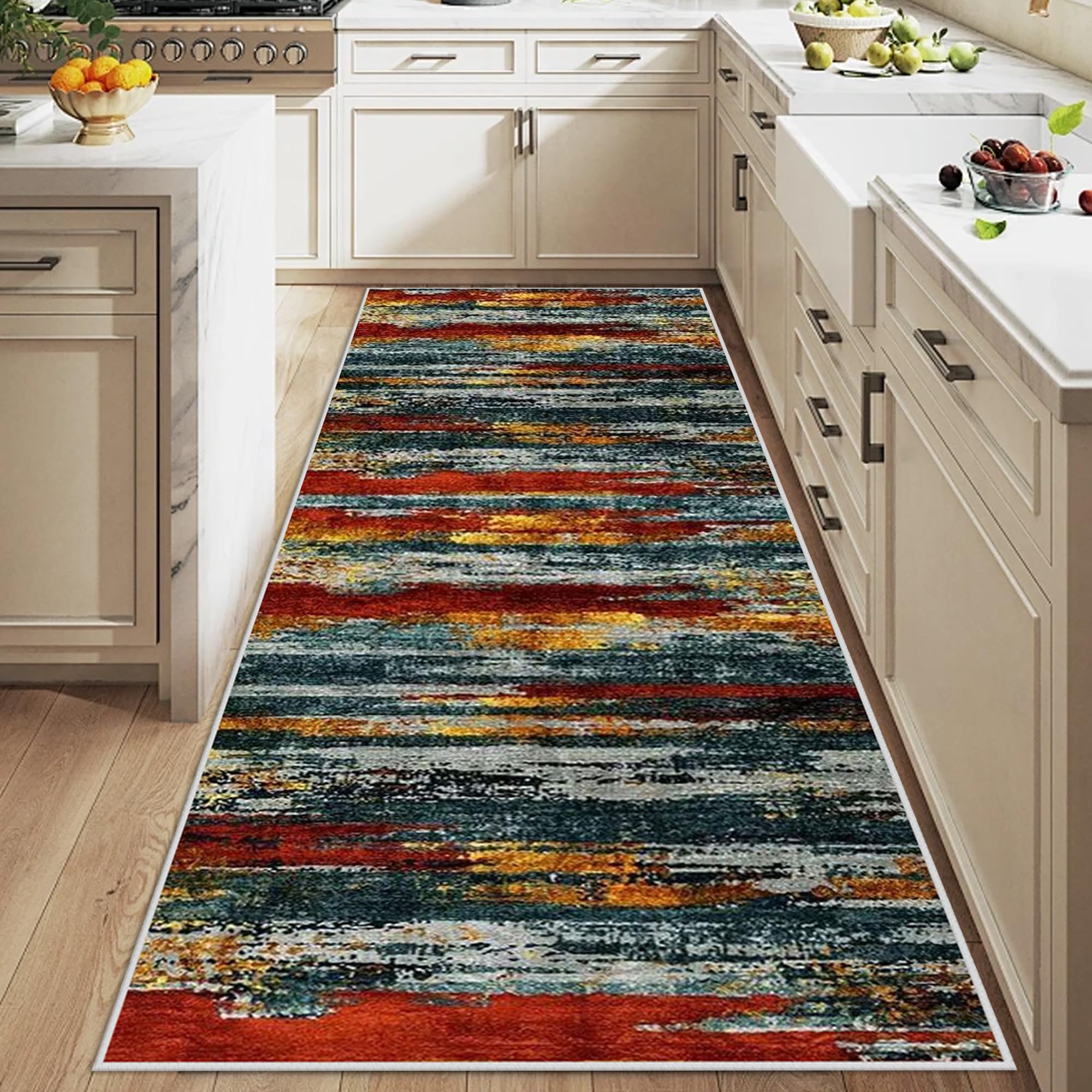 Läufer Flur Teppich 90 x 220 cm Küchenläufer Lange waschbar rutschfest, absorbierend Türmatte, Teppichläufer für Hauseingänge, Küche, Waschküche