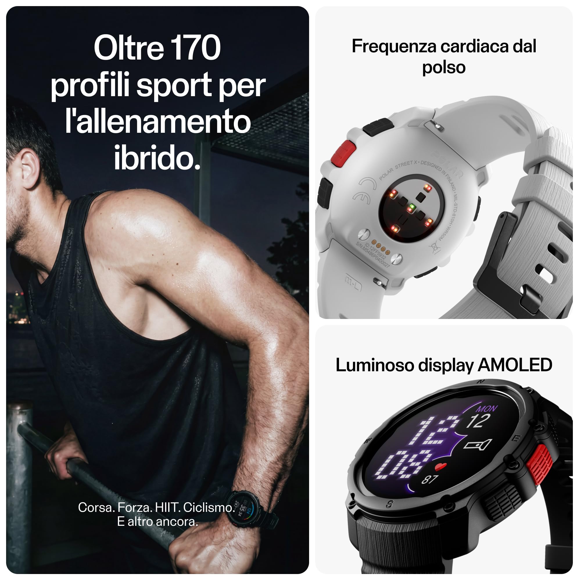 Polar Street X – Orologio Sportivo GPS Uomo e Donna – Cardiofrequenzimetro – Allenamento Ibrido – Orologio Running Impermeabile – 3 Anni Garanzia Amazon Esclusiva