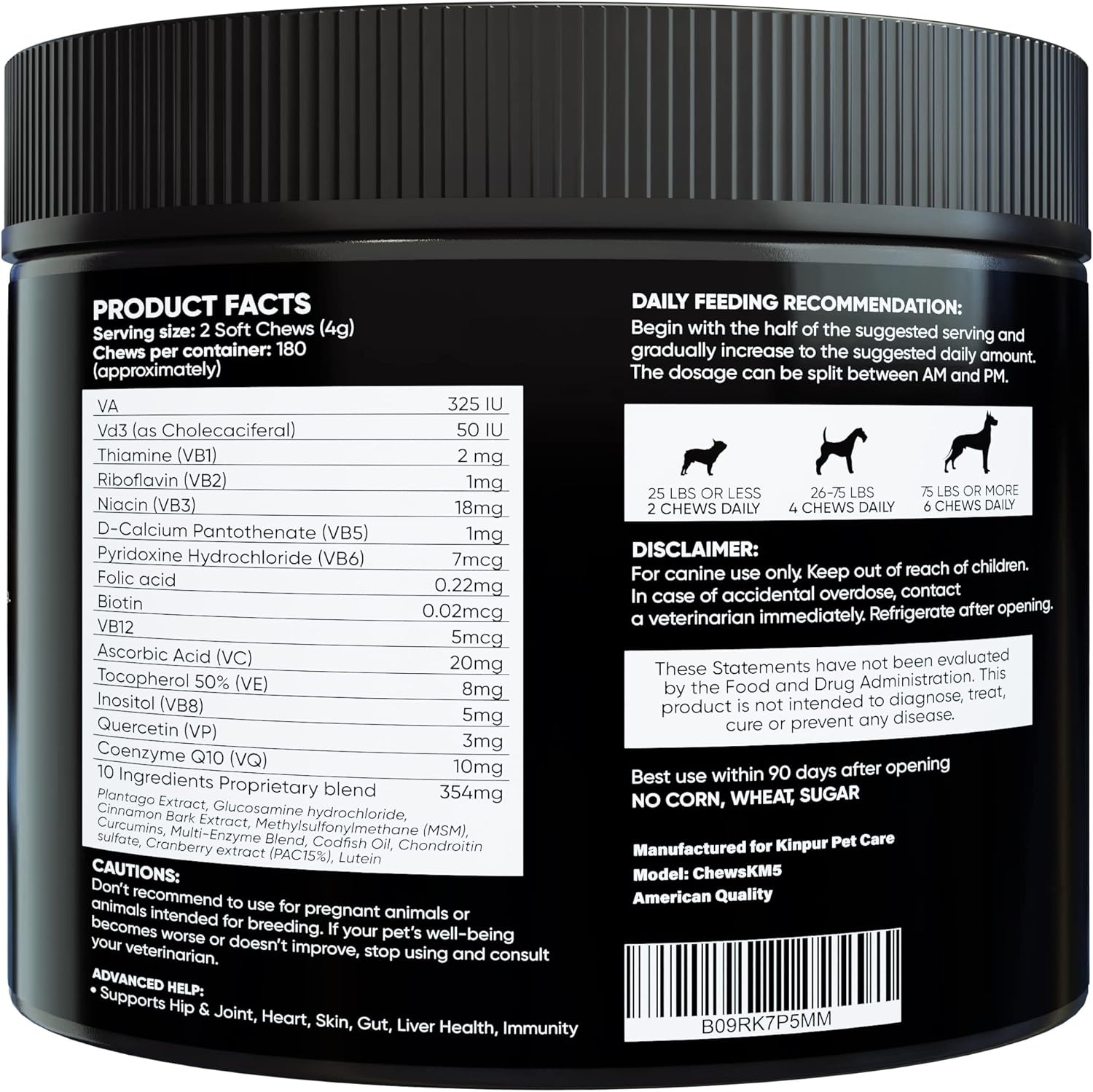 15-in-1 Dog Multivitamin Supplements - Immunity, Digestion, Joint and Heart Health Support - Natural Dog Vitamins with Biotin, Msm, Cranberry, Glucosamine for Dogs - 180 Soft Chews with Duck Flavor : Pet Supplies