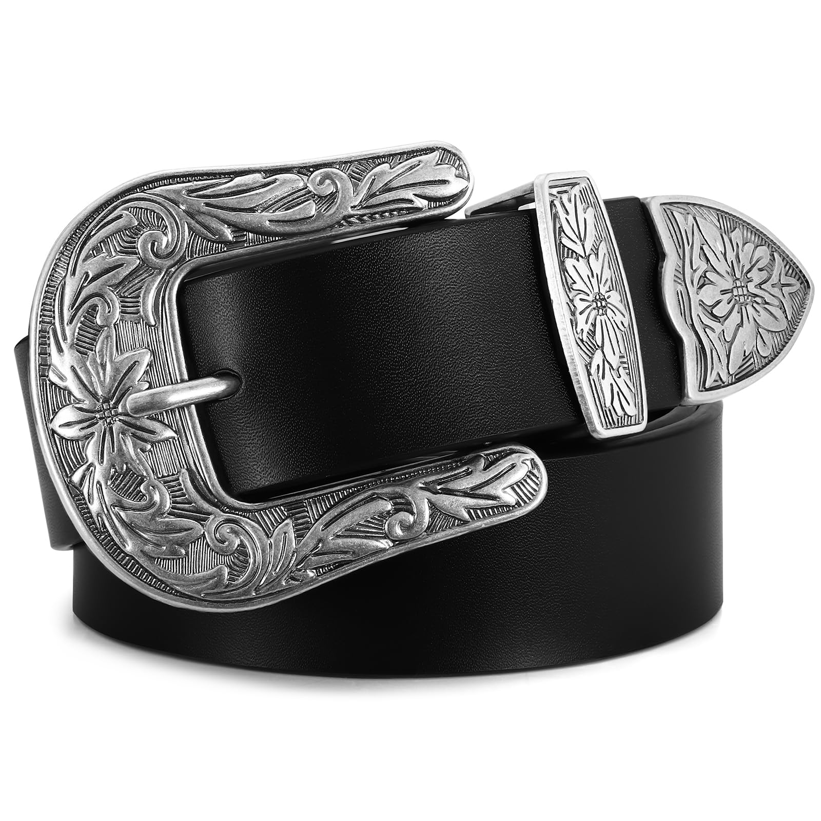SANSTHS Western Belts for Woman Cowboy Cowgirl Belt for Women Men Vintage Leather country Belt for Pants Dresses