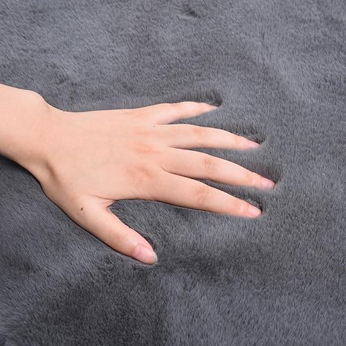 Miniatura 6 de Piel sintética de conejo suave y esponjosa de 5 x 7 pulgadas, color gris de lujo, para sala de estar, lavable para dormitorio