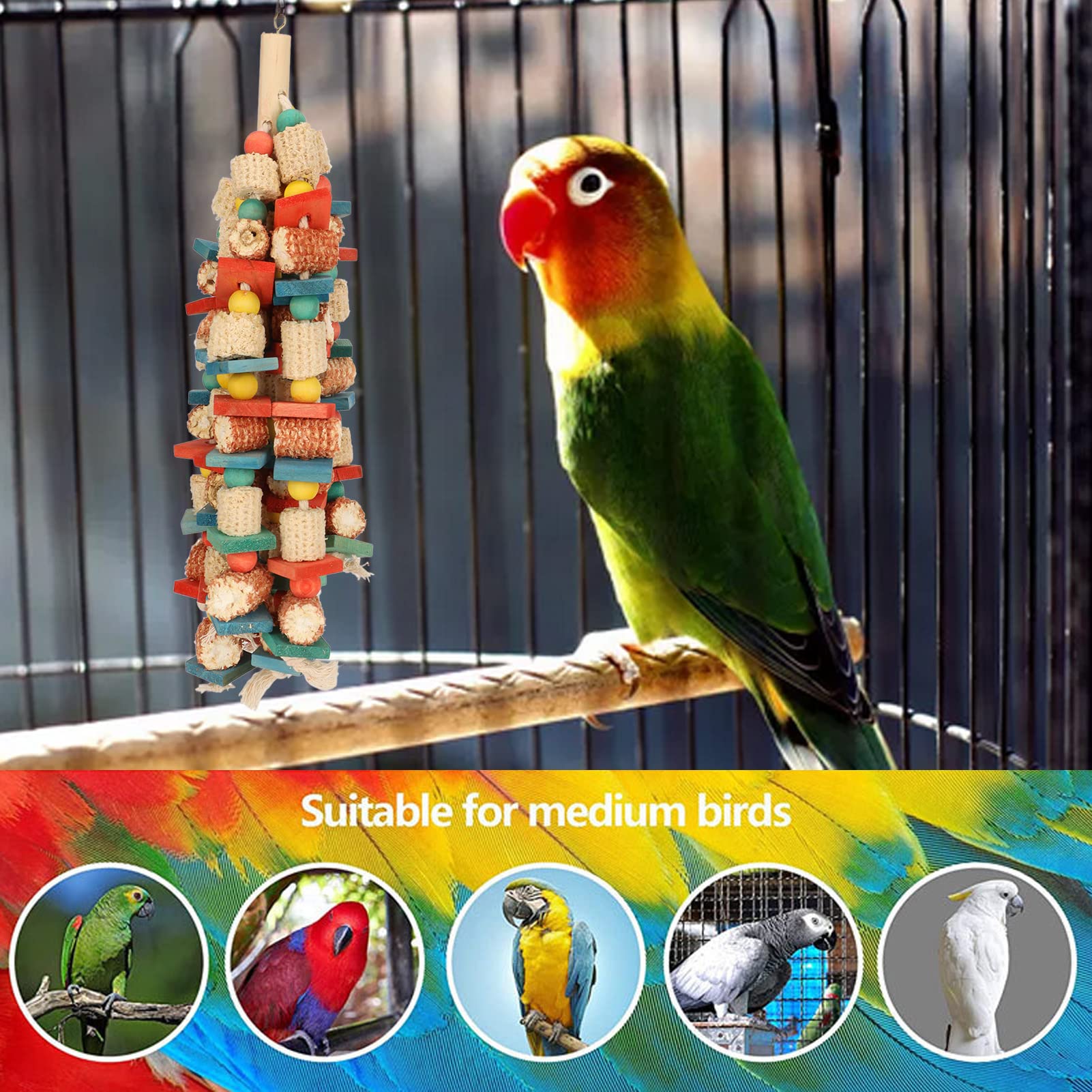 2 St¨¹ck/Set Papageienspielzeug,Langlebige Baumst?mme und Maiskolben,Vogelspielzeug,Buntes Vogelspielzeug Zum Aufh?ngen,Sicherheits Papageienspielzeug