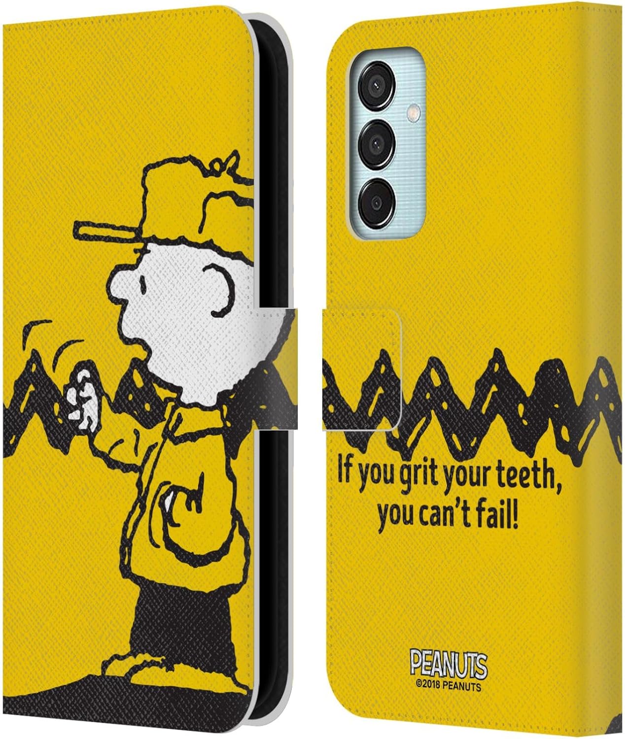 Head Case Designs Officially Licensed Peanuts You Can't Fail Charlie Brown Leather Wallet Case Compatible with Samsung Galaxy M15/F15 5G