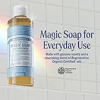 Vista 2 de Dr. Bronner's Pure-Castile Magic - Jabón líquido (bebé sin perfume, 8 onzas), fabricado con aceites orgánicos regenerativos certificados, para cara