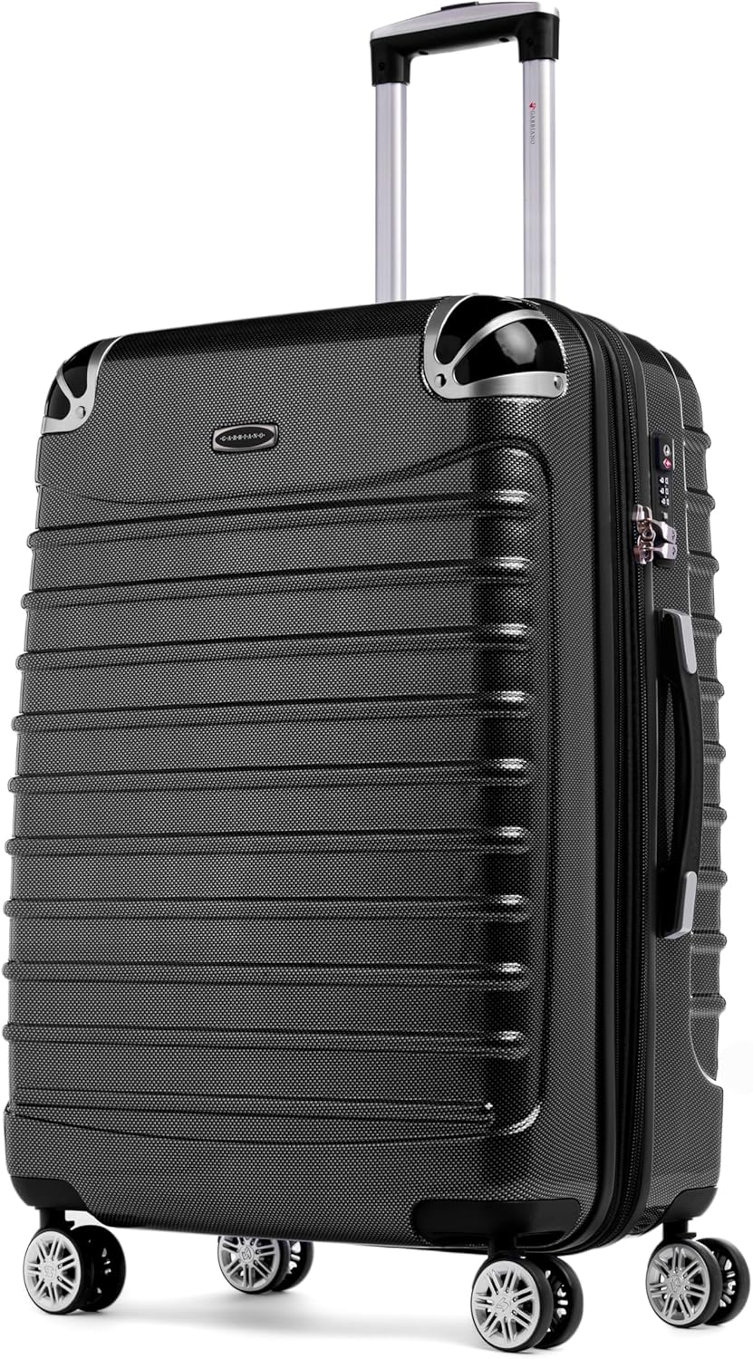 Gabbiano Vintage 3-Piece Luggage PC Hard Shell Set – Expandable Polycarbonate Luggage Set with Spinner Wheels, TSA Lock, Hardside Vintage Luggage Sets (Black, Medium 28")