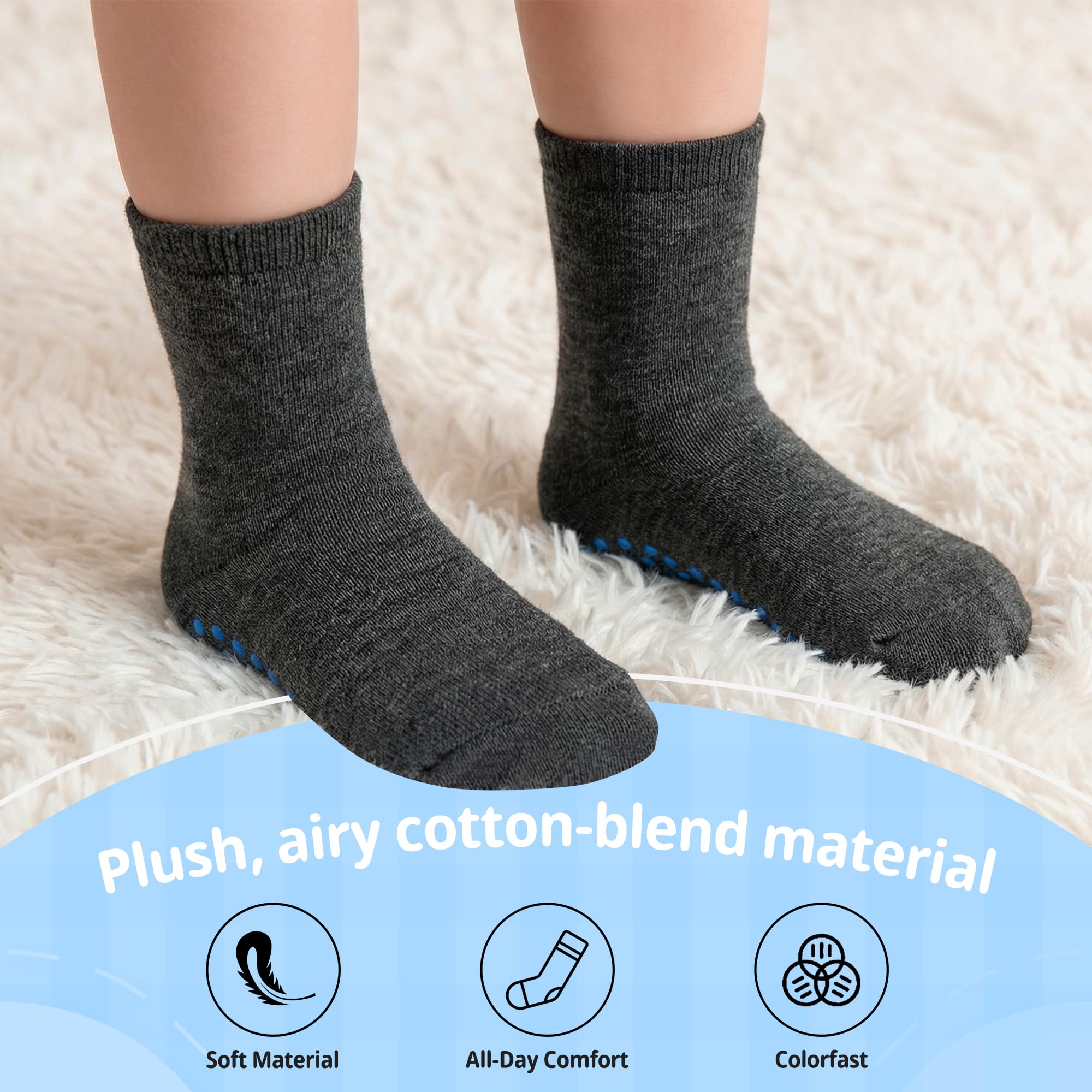 GRPSKCOS Lot de 6 paires de chaussettes antidérapantes épaisses pour enfants de 1 à 7 ans