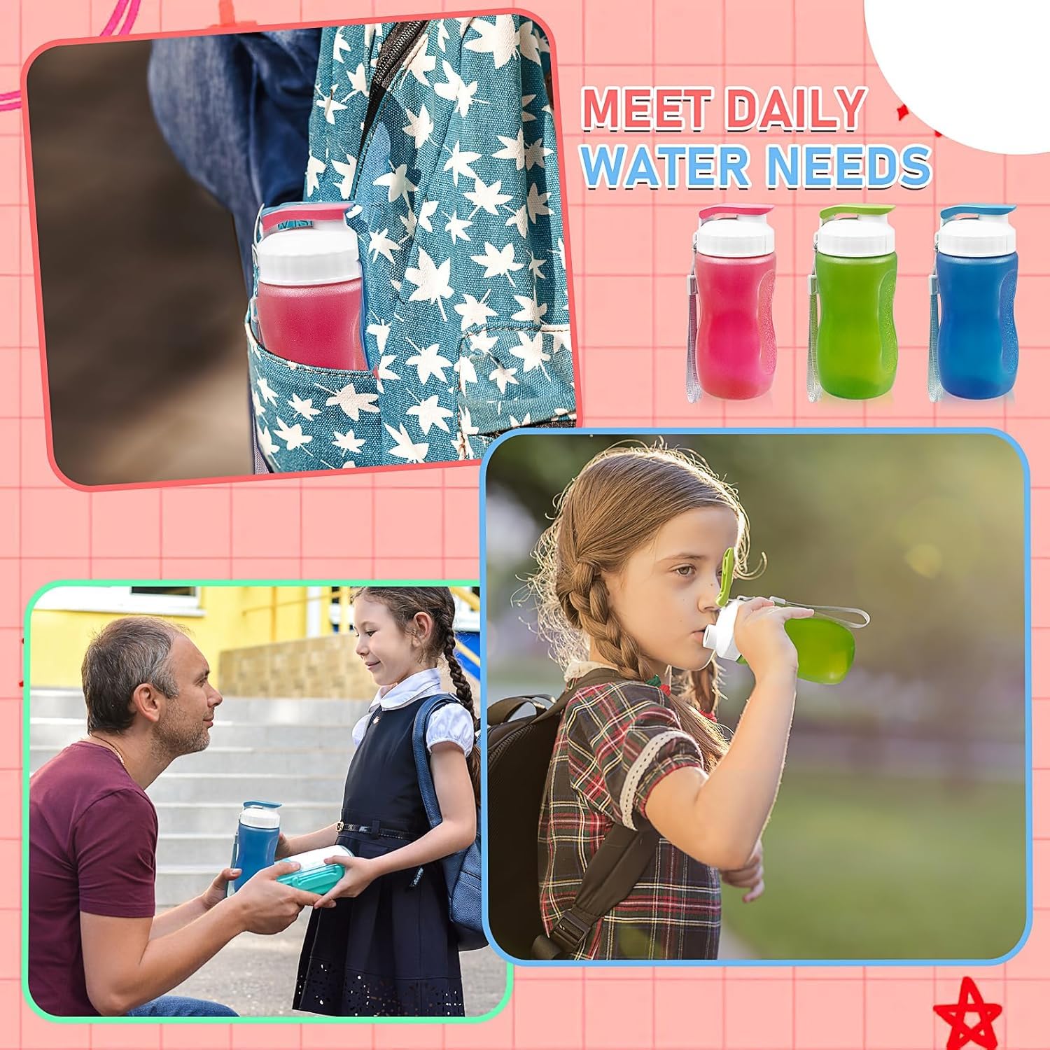 MSYU 20 Stück Wasserflaschen, 350 ml, Kunststoff, Sport-Trinkflasche, Fitnessstudio, leicht, Schnappdeckel, Wasserflasche, einfach zu tragen, auslaufsicher, Reiseflaschen für Kinder, Erwachsene,