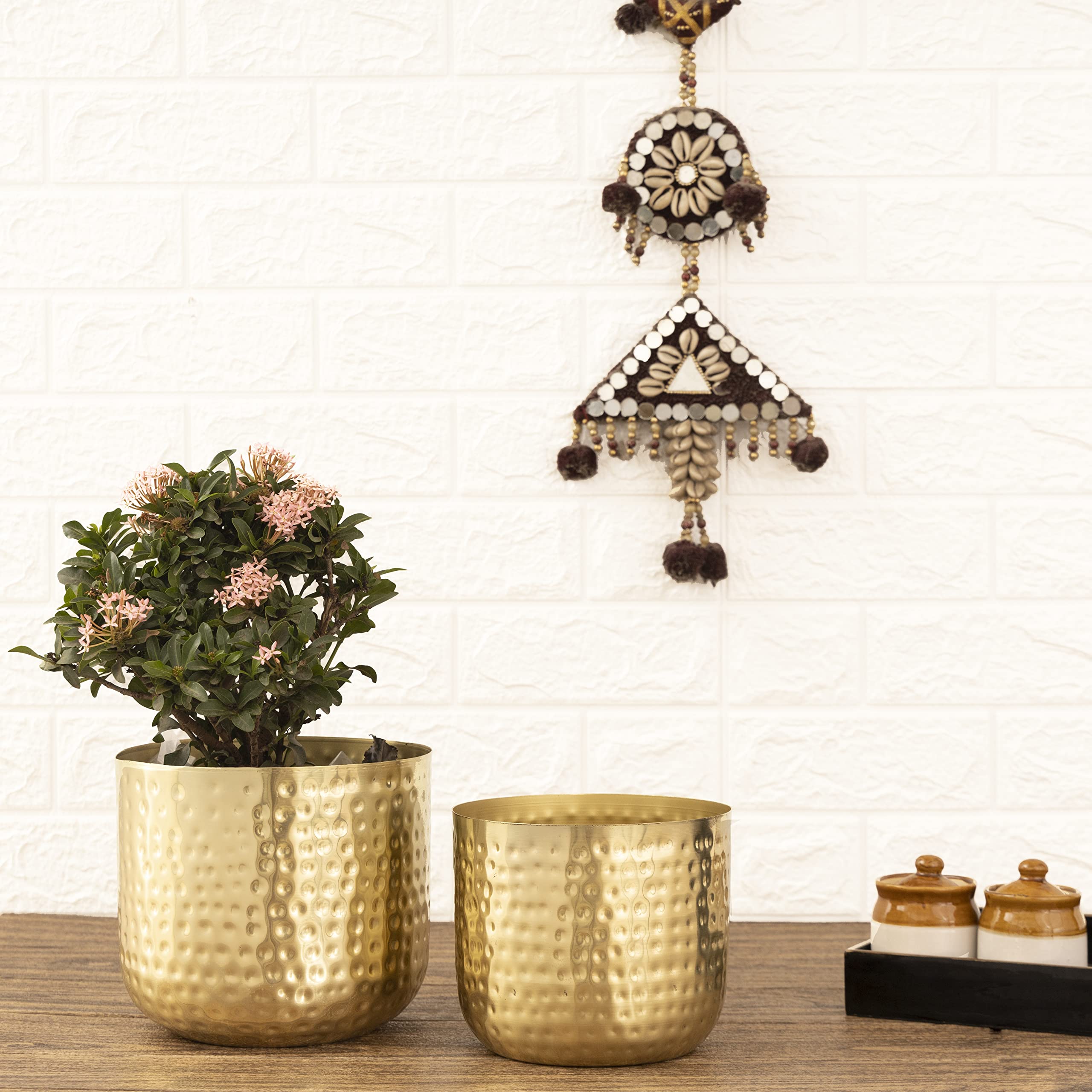 HomeShastra® Luxe Gold Metal Planters | 7.5 Inch & 6.5 Inch (Height) by 7 inch & 6 Inch (Dia) | Flower Pots for Living Room (Gold-Hammerred) (B0BB7TL89V) Amazon Price History, Amazon Price Tracker